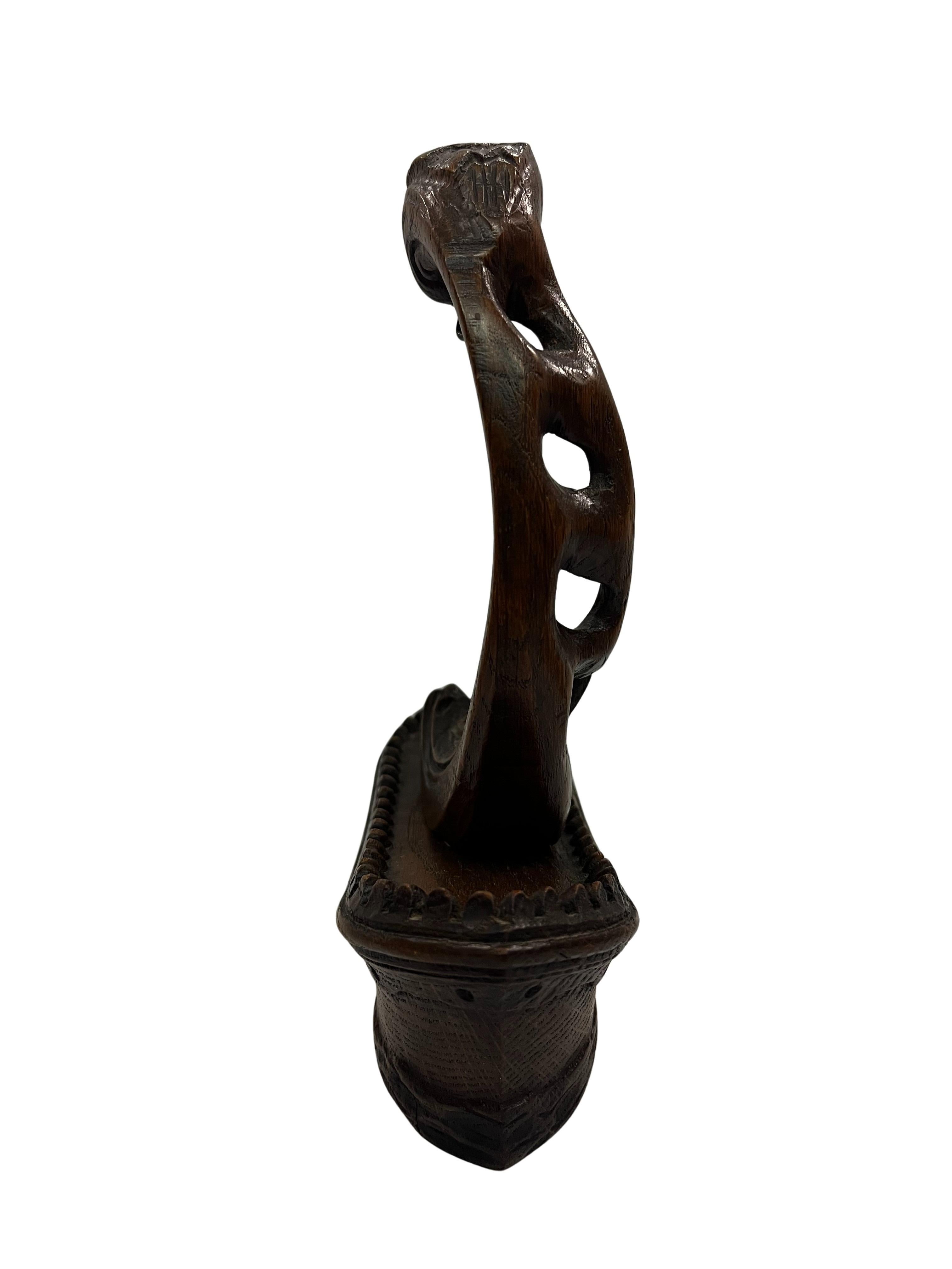 Nautical pocket watch holder stand, sailing ship, carved, folk art, 1880 Germany For Sale 1
