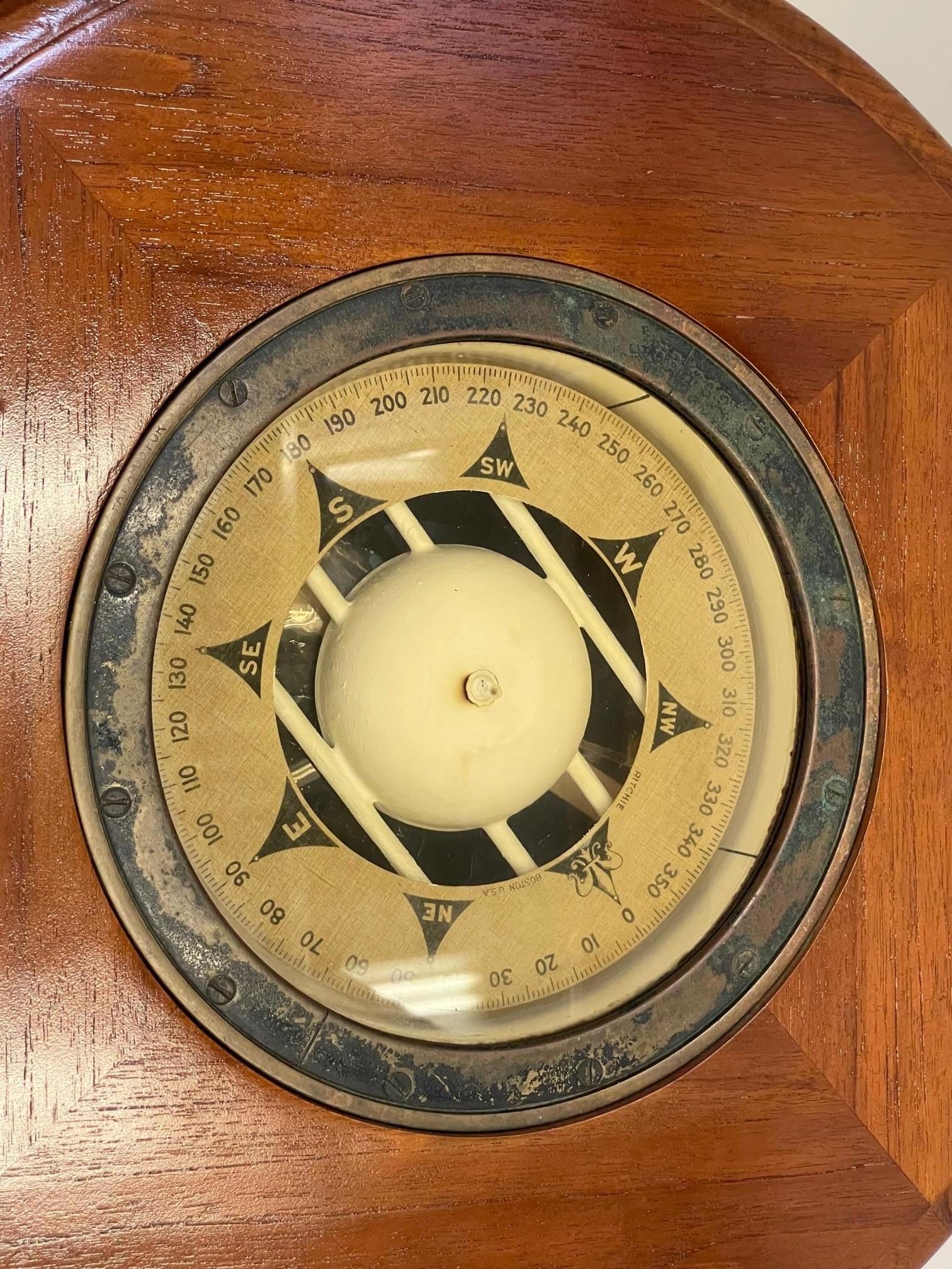 Mid-20th Century Nautical Rare Pair of Compass Adorned Mahogany End Tables Nightstands