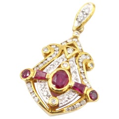 Vintage Nautical Ruby and Diamond Pendant in 18K Yellow Gold Setting