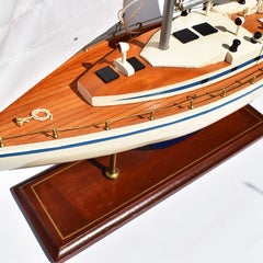 Nautical Sailboat or Yacht Model in Blue and White with Painted Wood Body, 1930s