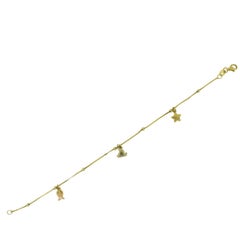 Nautical Shark Fin, Fish, and Starfish Yellow Gold Charm Bracelet