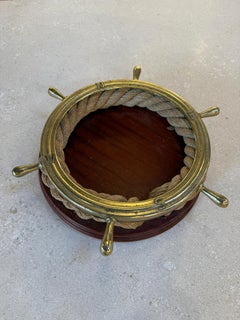 Nautical Ship Wheel Brass and Rope Catchall, 1970s