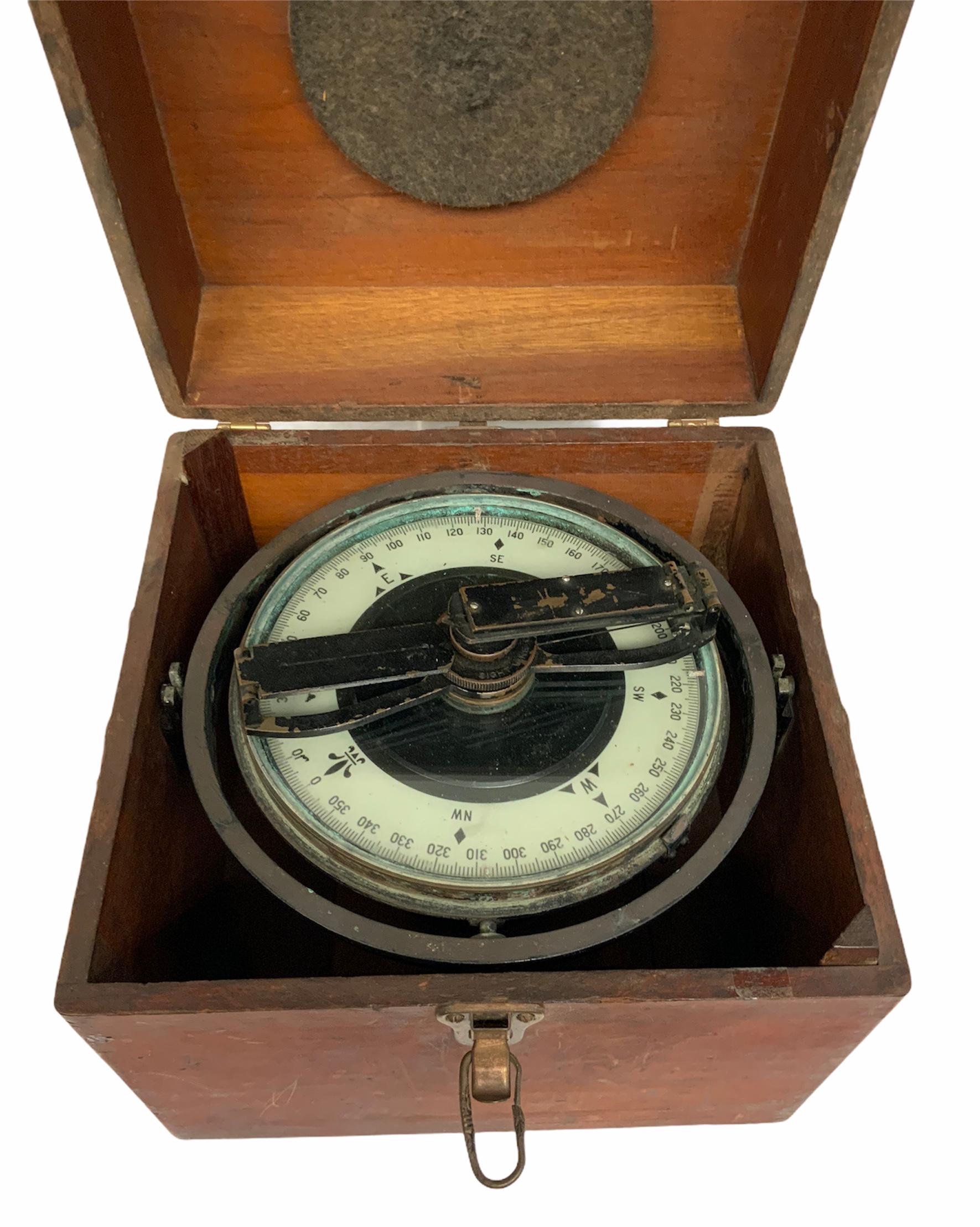 Industrial Nautical Ship Wooden Box Compass