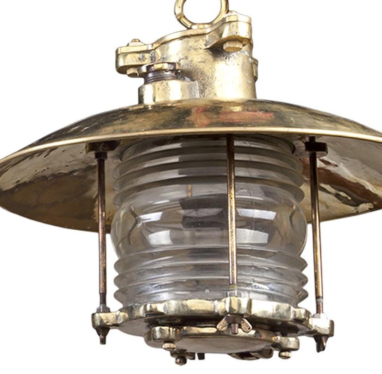 Nautical Ship's Brass Pendant Light with Fresnel Lens ...
