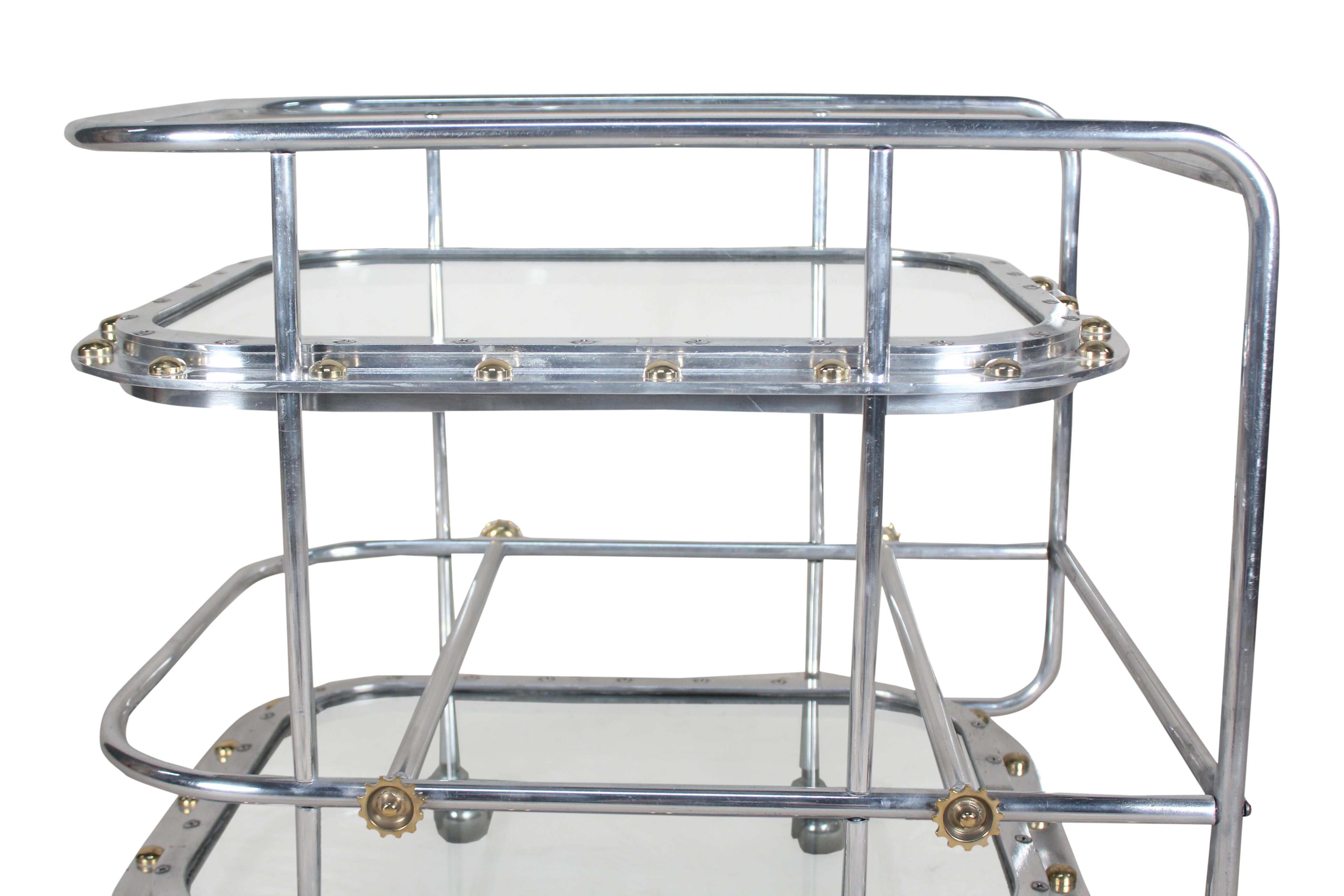 Ship Chrome Porthole Windows Converted to Bar Cart by Deborah Lockhart Phillips In Good Condition In Nantucket, MA