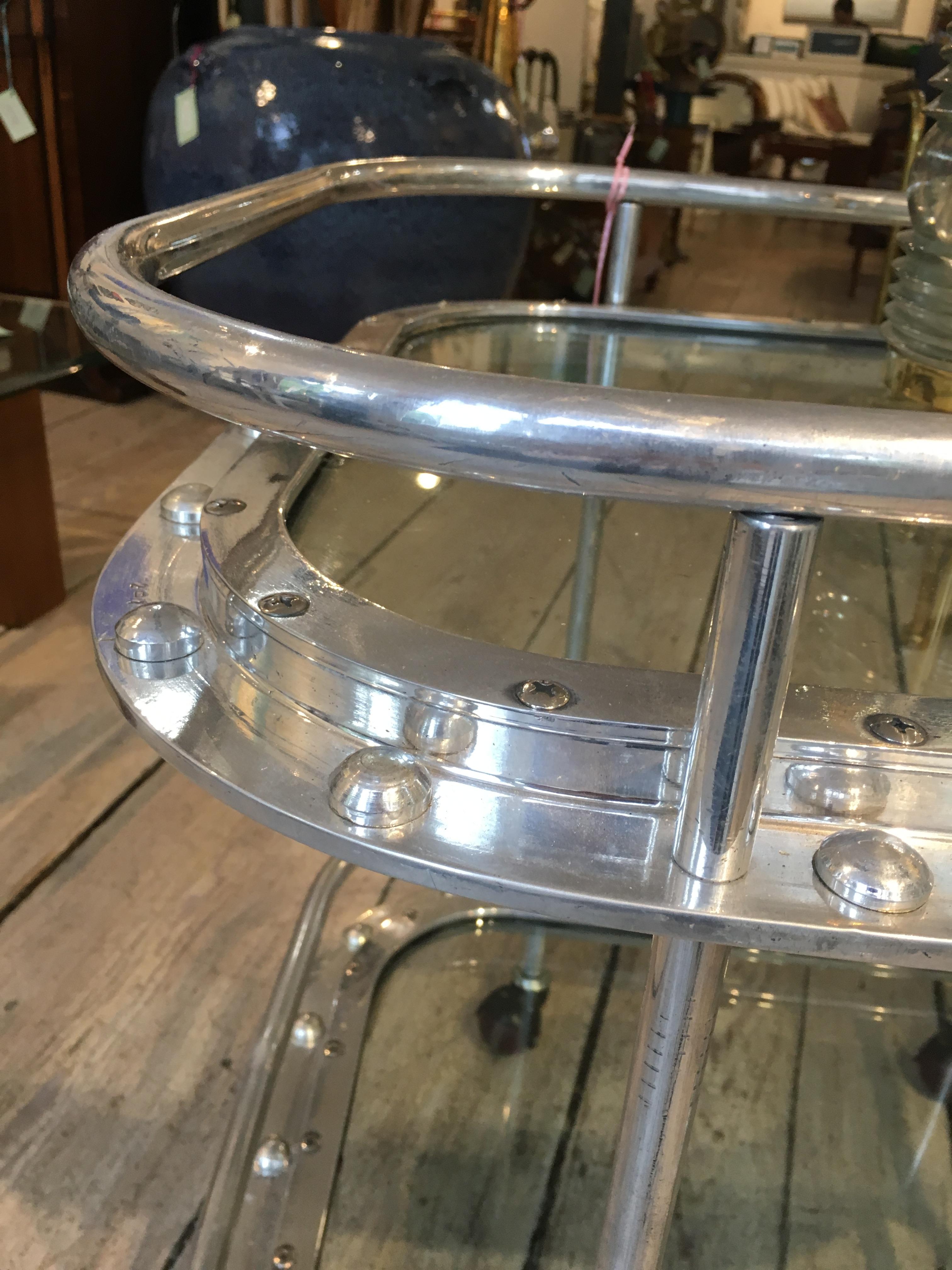 Nautical Ship's Chrome Porthole Windows Converted to Bar Cart In Excellent Condition In Nantucket, MA
