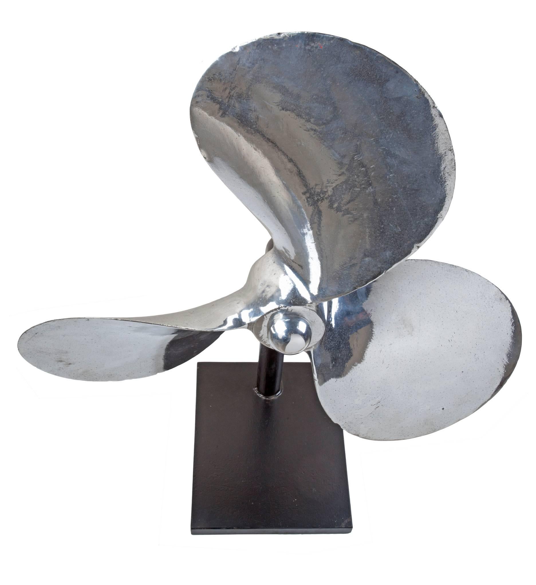 Nautical Ship's Chrome Propeller on Custom Stand, Midcentury Sculpture In Excellent Condition In Nantucket, MA