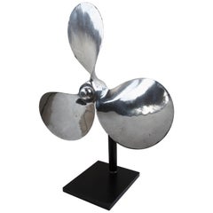 Nautical Ship's Chrome Propeller on Custom Stand, Midcentury Sculpture