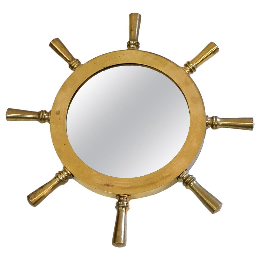 Nautical Ship's Wheel Mirror of Brass, 1970s
