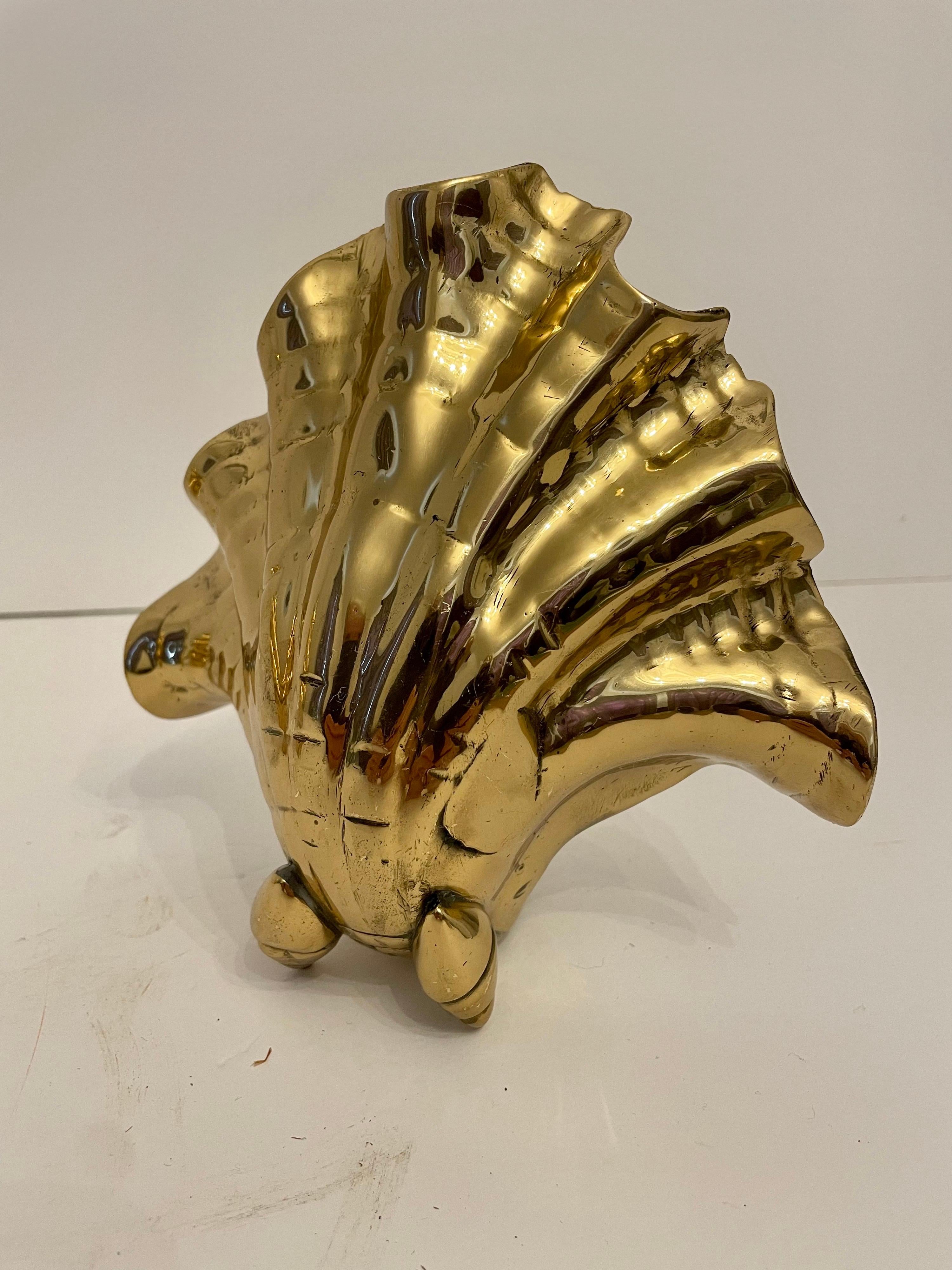 Nautical Solid Brass Seashell Bookends For Sale 7