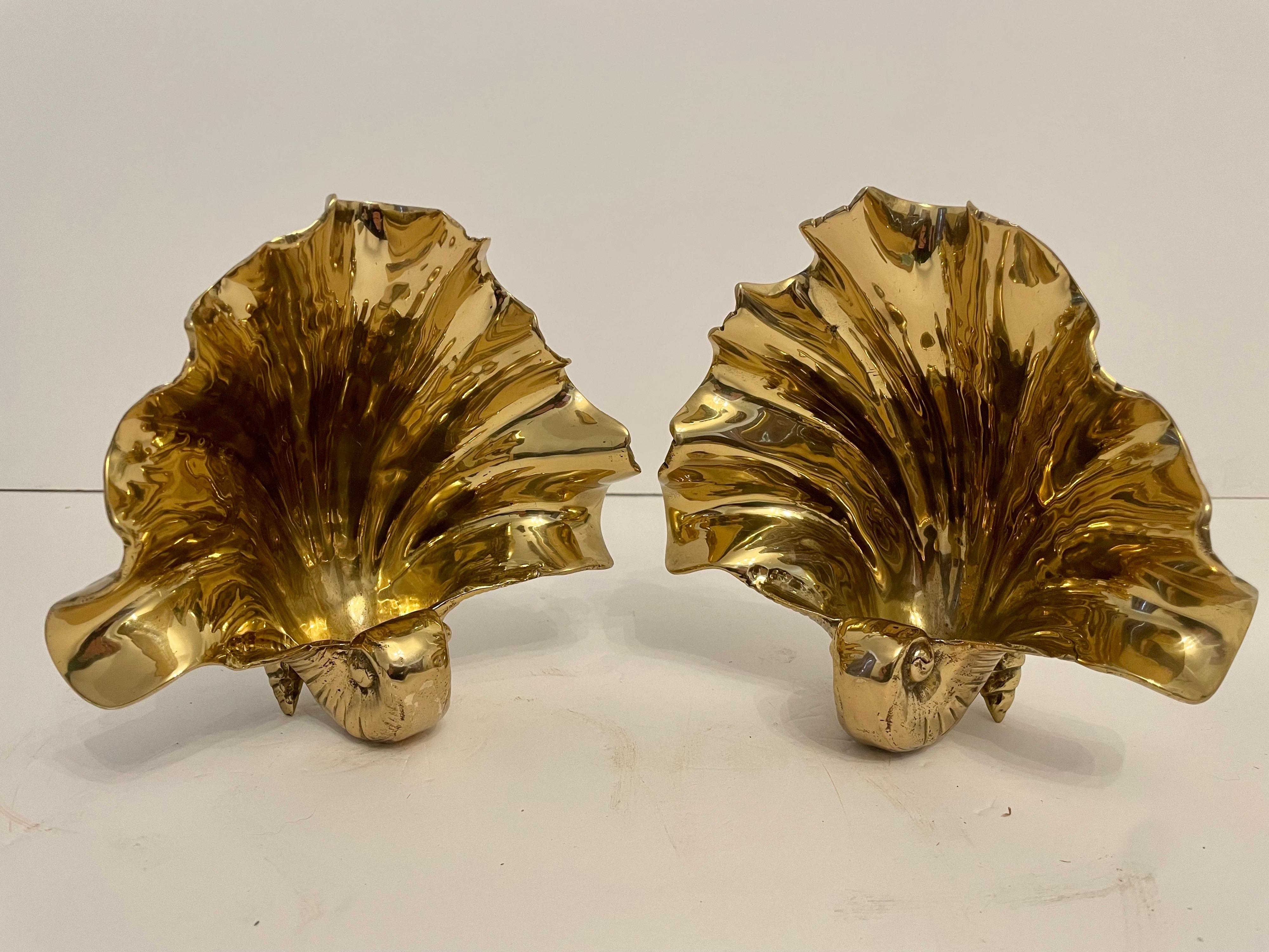 Set of Heavy Solid Brass Seashell Bookends. Very good quality. Same day shipping!