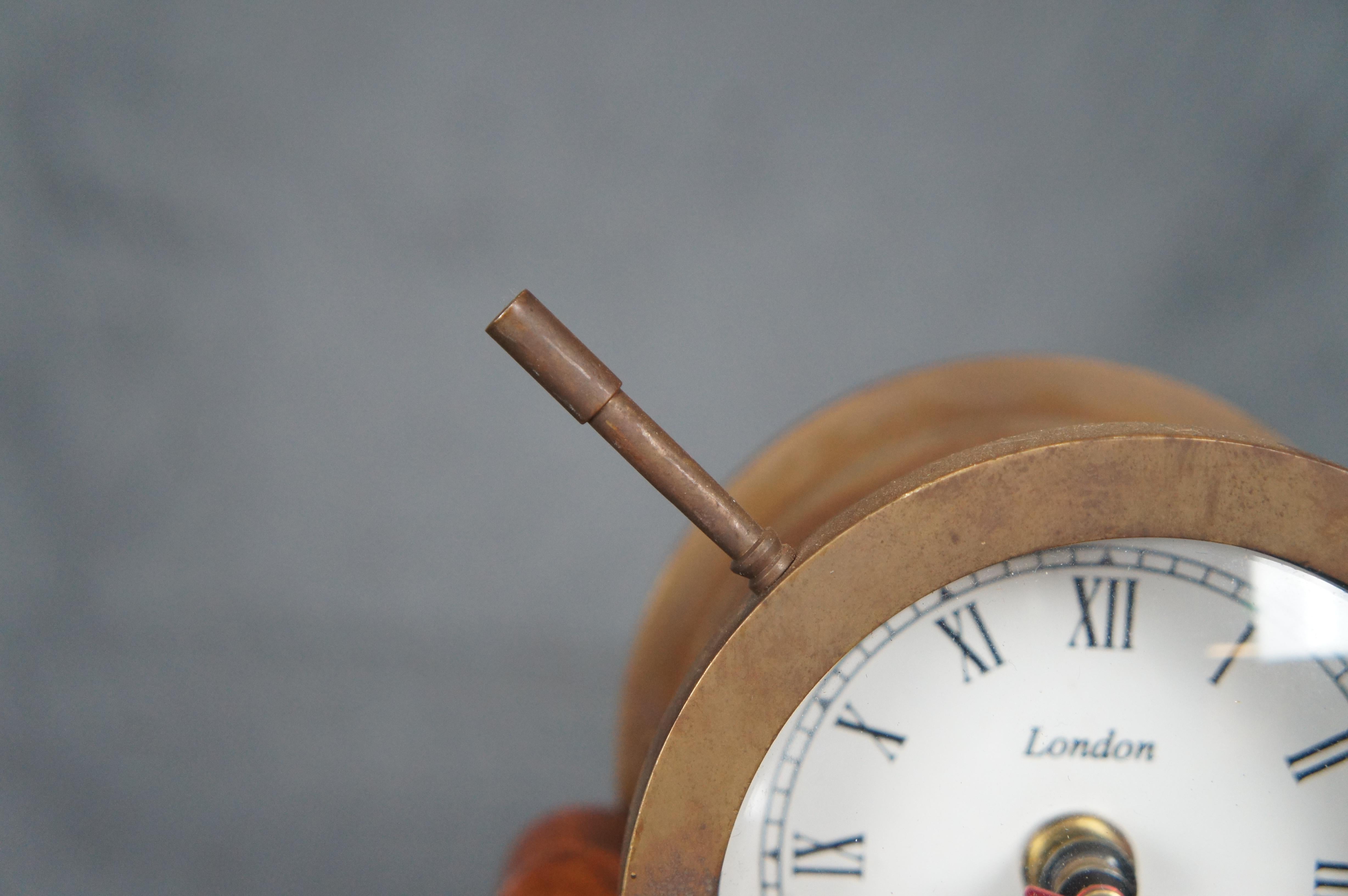 Nautical Solid Brass Ship Wheel Clock on Wooden Pulley Maritime Display London 6
