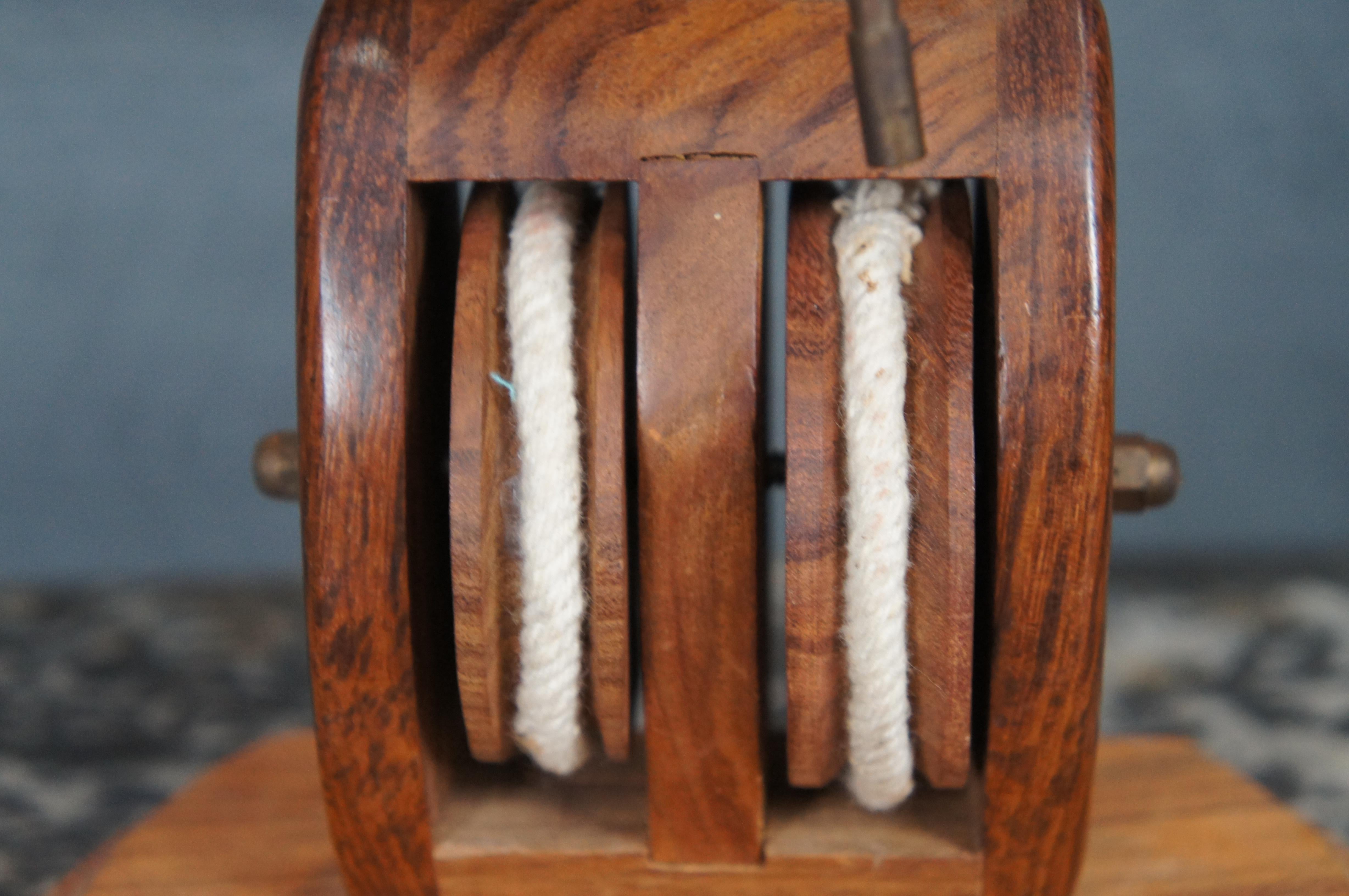 Nautical Solid Brass Ship Wheel Clock on Wooden Pulley Maritime Display London 1