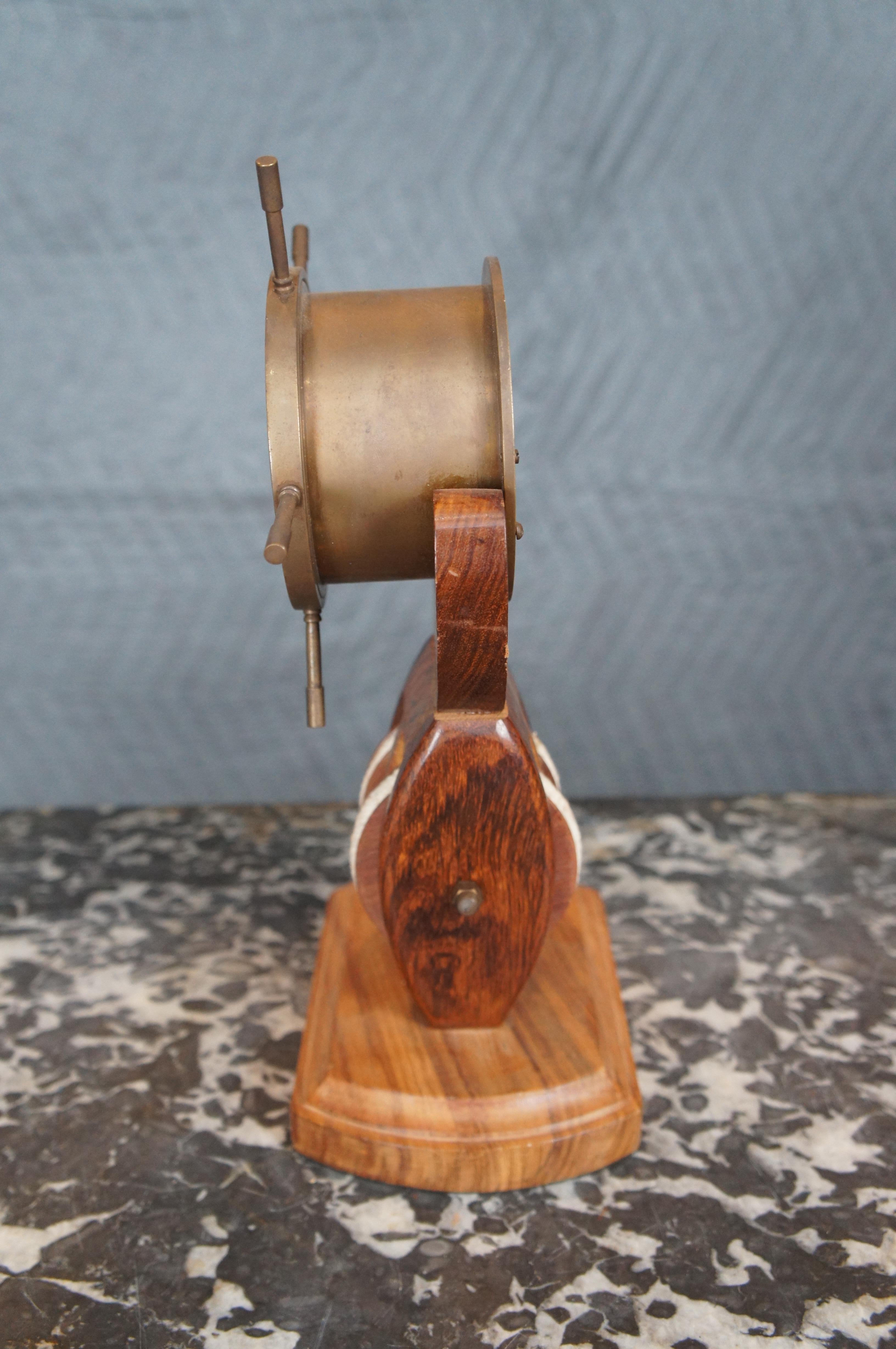 Nautical Solid Brass Ship Wheel Clock on Wooden Pulley Maritime Display London 2