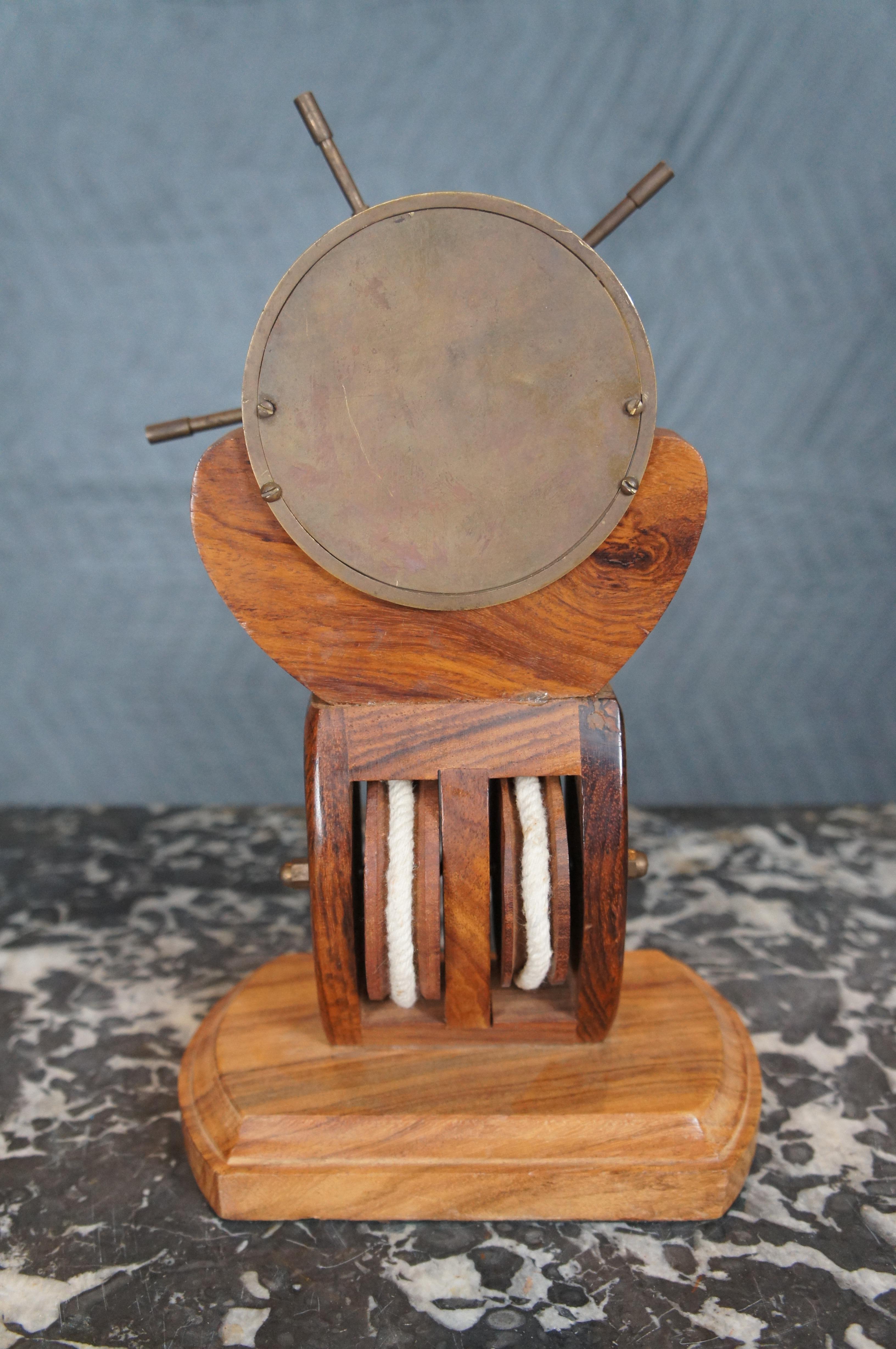 Nautical Solid Brass Ship Wheel Clock on Wooden Pulley Maritime Display London 3