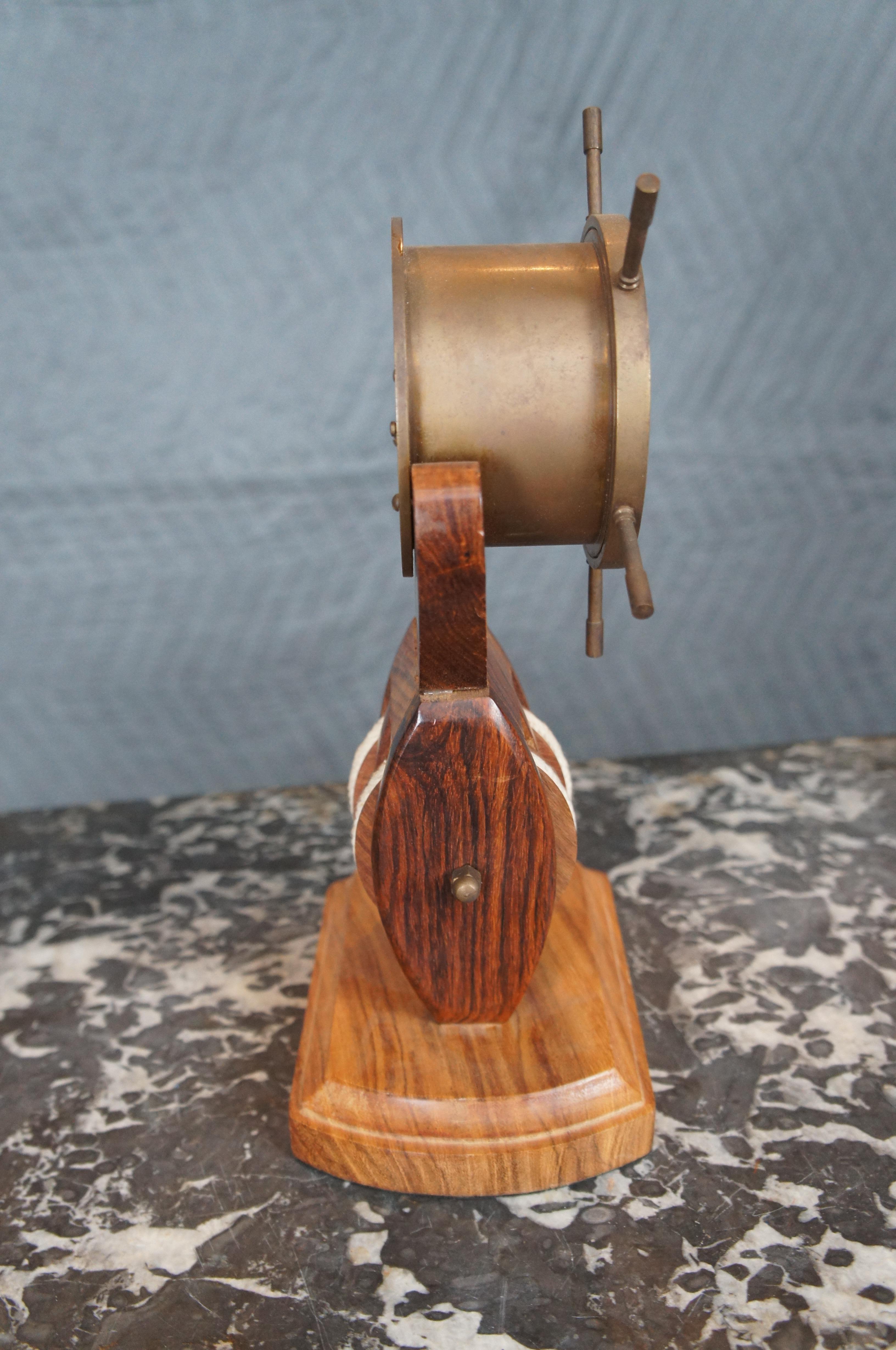 Nautical Solid Brass Ship Wheel Clock on Wooden Pulley Maritime Display London 4