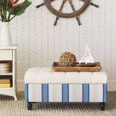 Nautical Striped Tufted Storage Ottoman Bench