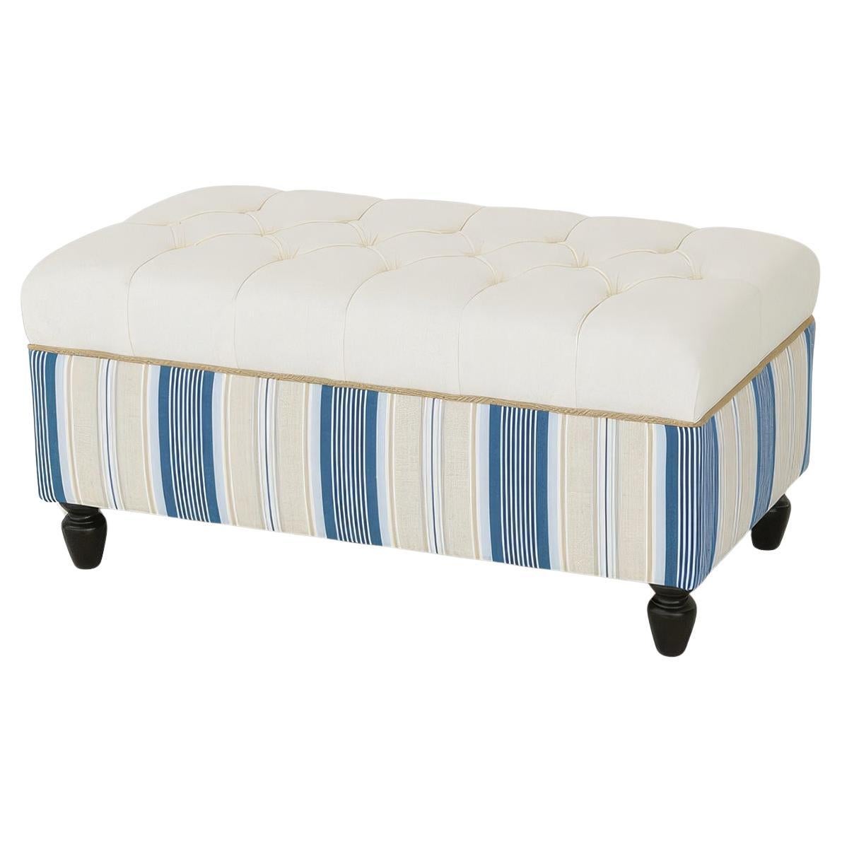 Banc de rangement ottoman touffeté à rayures nautiques