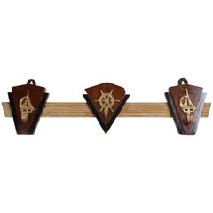 Nautical Teak and Brass Coat Hooks from a 1970s Cruise Ship