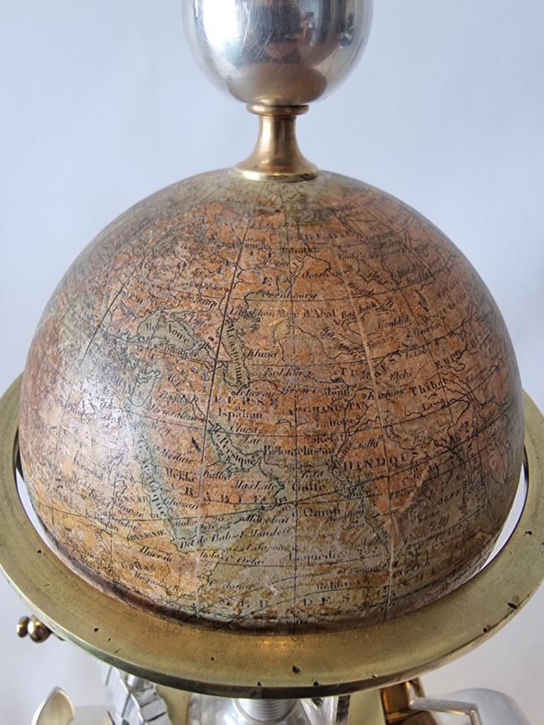 Gilt Nautical themed Desk Compendium Industrial rotating Globe Clock  For Sale