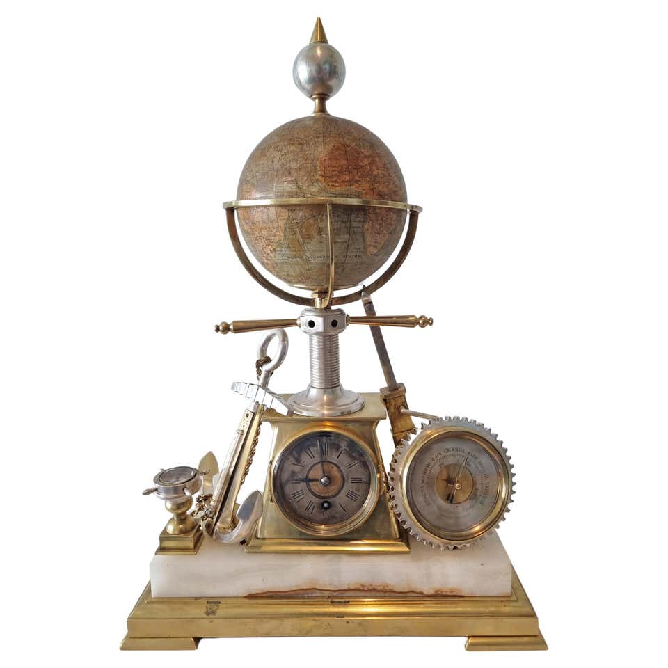 Vintage Rotating Desk Clock with Weather Instruments For Sale at 1stDibs
