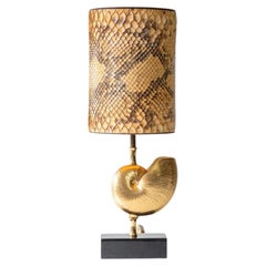 Nautilus Brass Table Lamp, Custom Made Snake Skin Pattern Lampshade by R. Houben