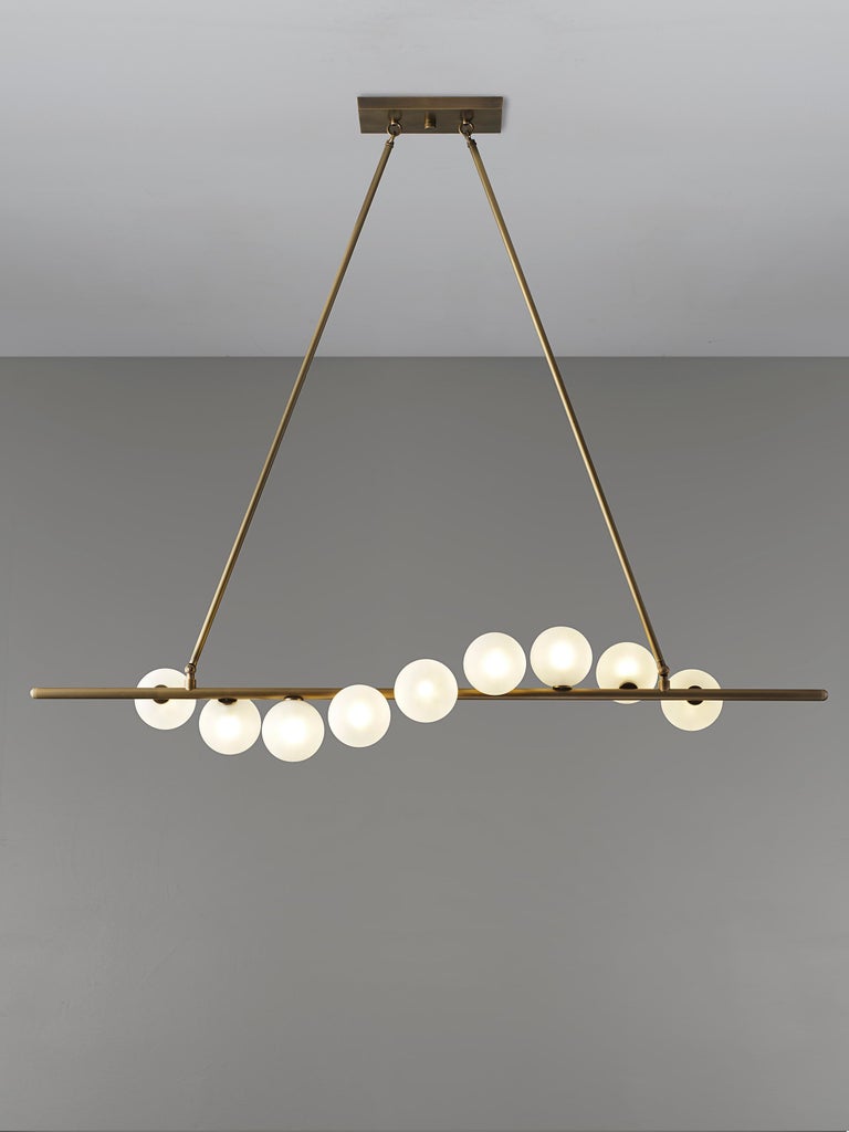 Modern Nautilus Chandelier in Natural Brass and Blown Opal Glass by Blueprint Lighting For Sale