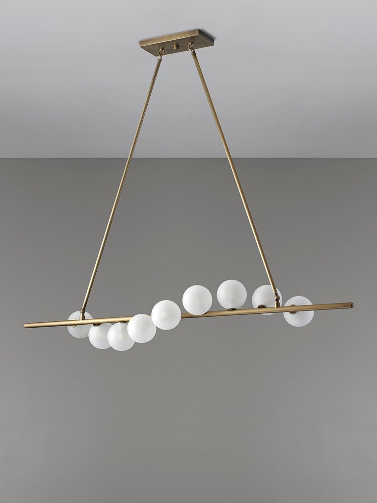 American Nautilus Chandelier in Natural Brass and Blown Opal Glass by Blueprint Lighting For Sale