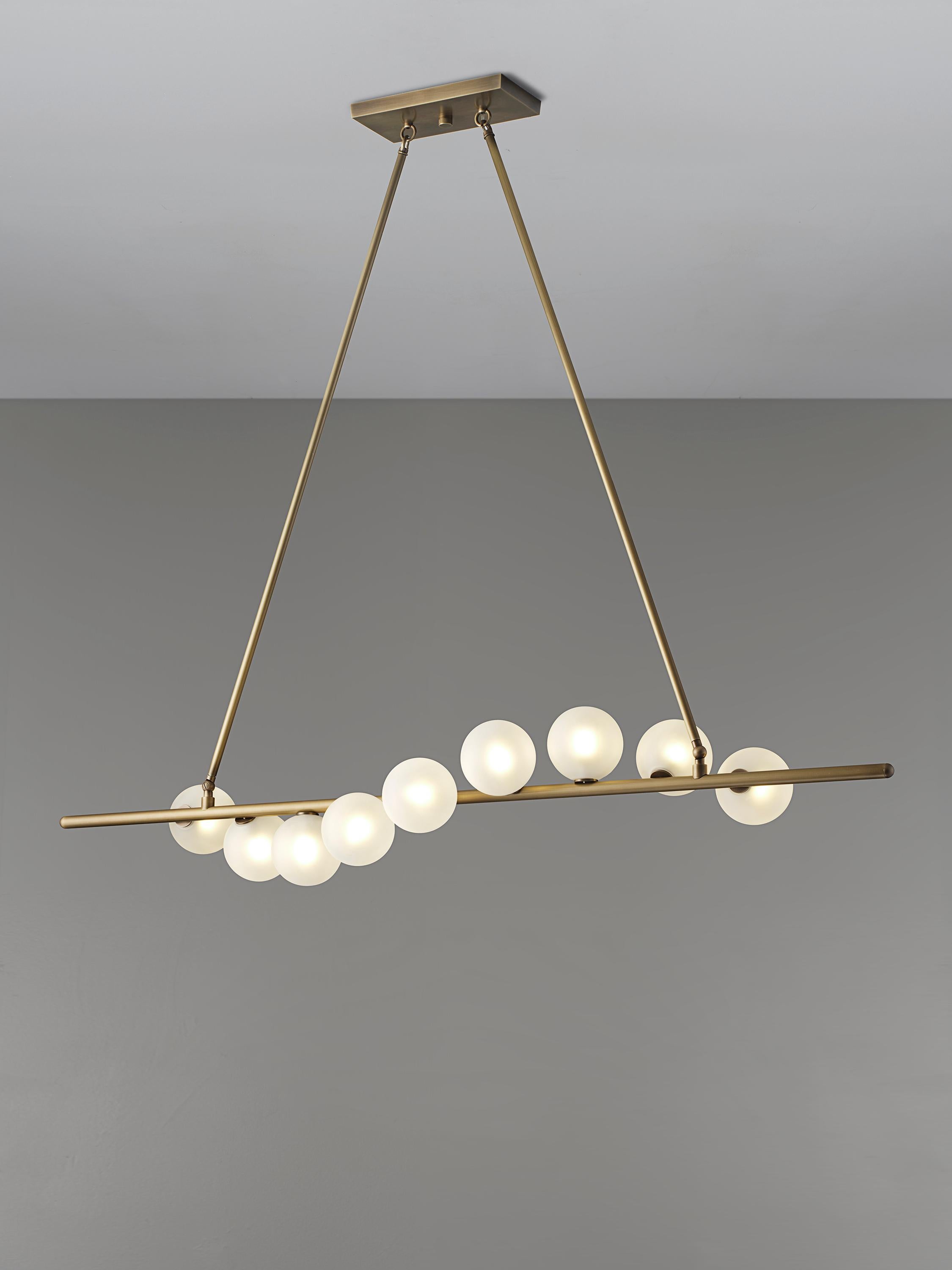 Nautilus Chandelier in Natural Brass and Blown Opal Glass by Blueprint Lighting In New Condition In New York, NY