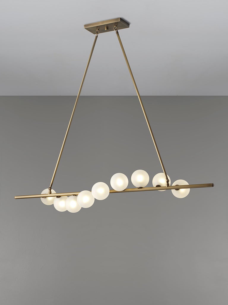 Nautilus Chandelier in Natural Brass and Blown Opal Glass by Blueprint Lighting In New Condition For Sale In New York, NY