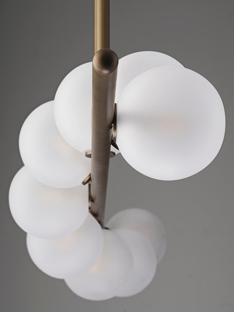 Contemporary Nautilus Chandelier in Natural Brass and Blown Opal Glass by Blueprint Lighting For Sale