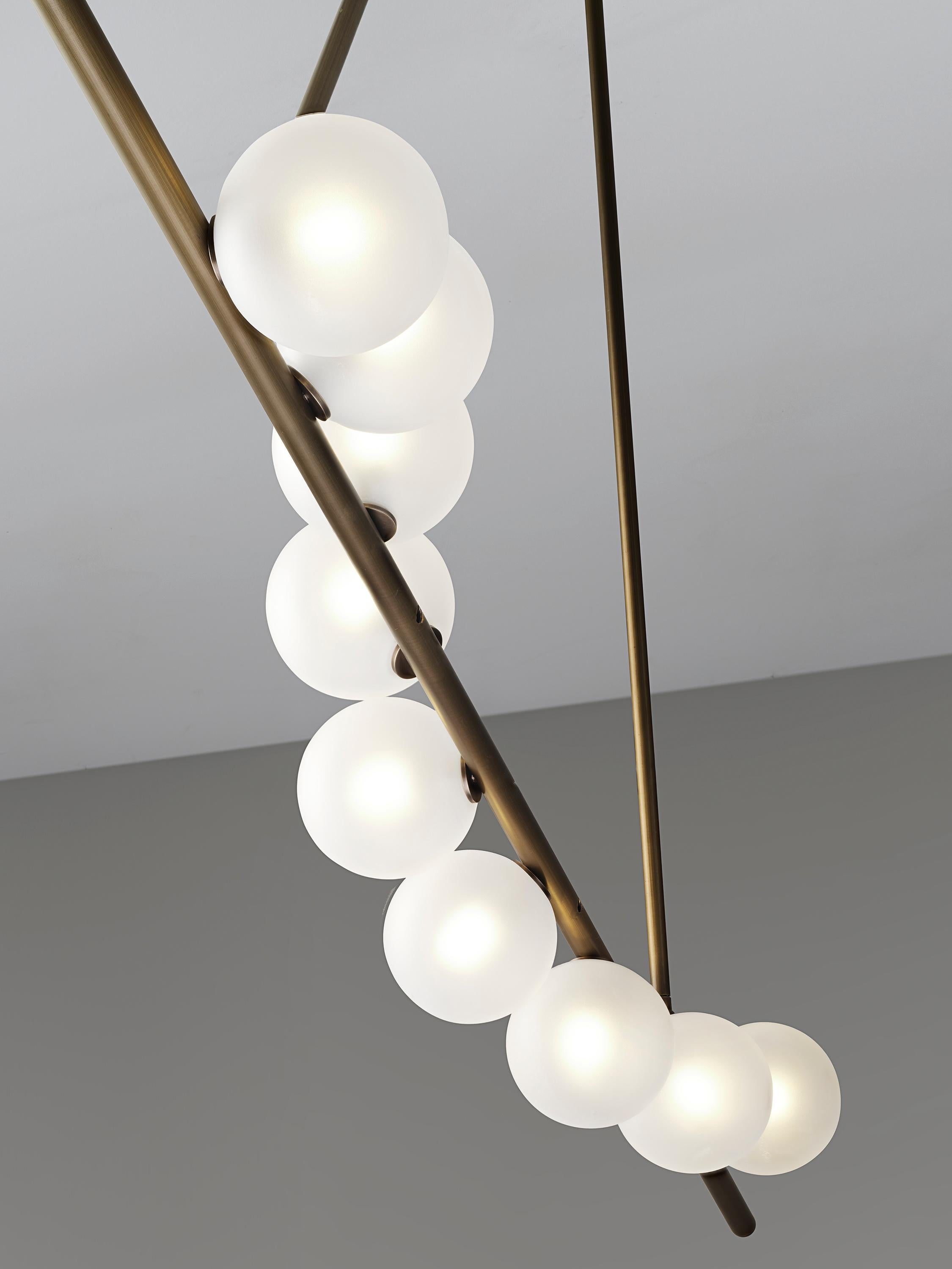 Nautilus Chandelier in Natural Brass and Blown Opal Glass by Blueprint Lighting 3