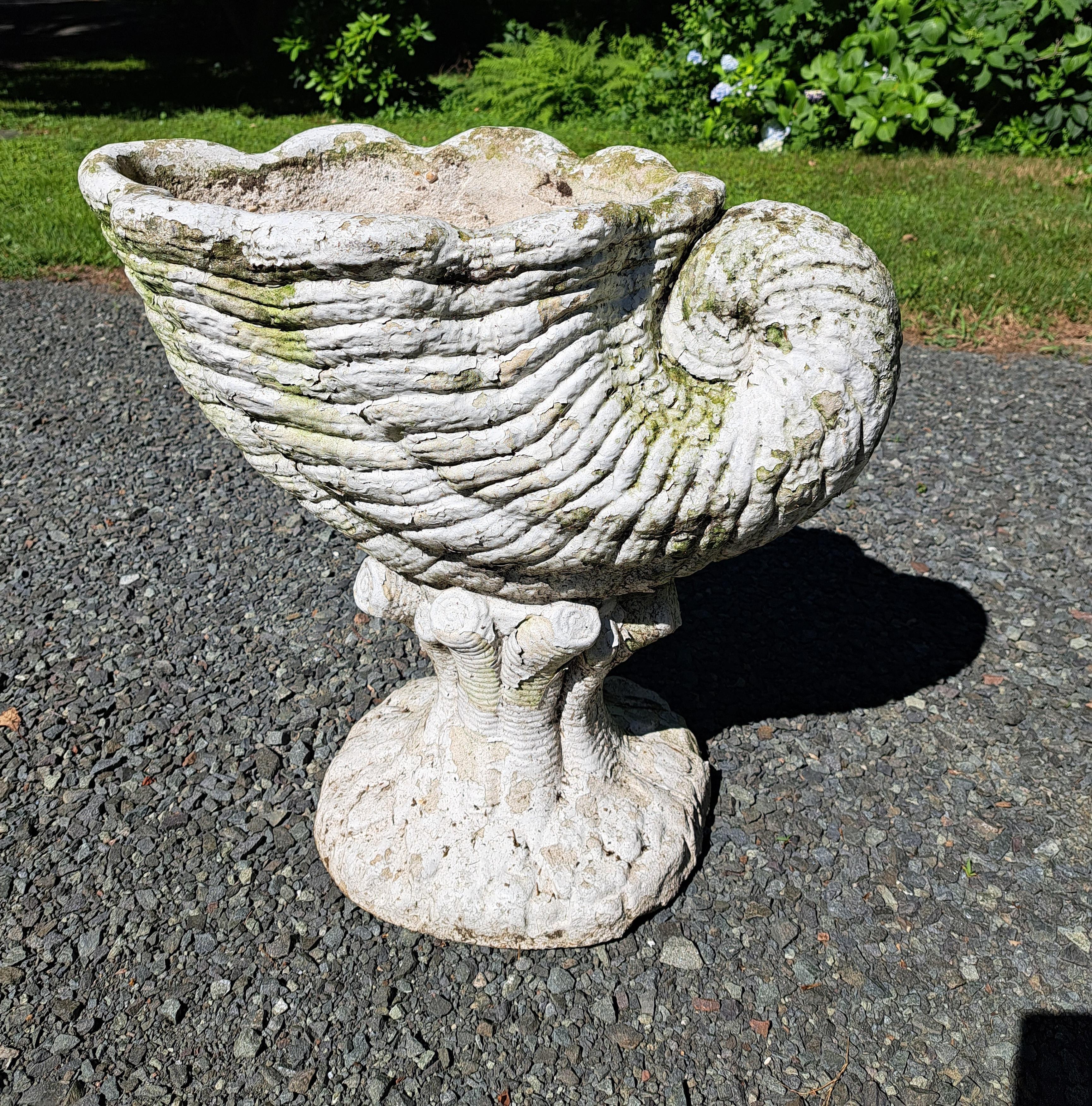 Late 20th Century Nautilus Form Cement Garden Planter For Sale