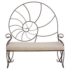 Nautilus Iron Bench with Striped Bouclé Cushion