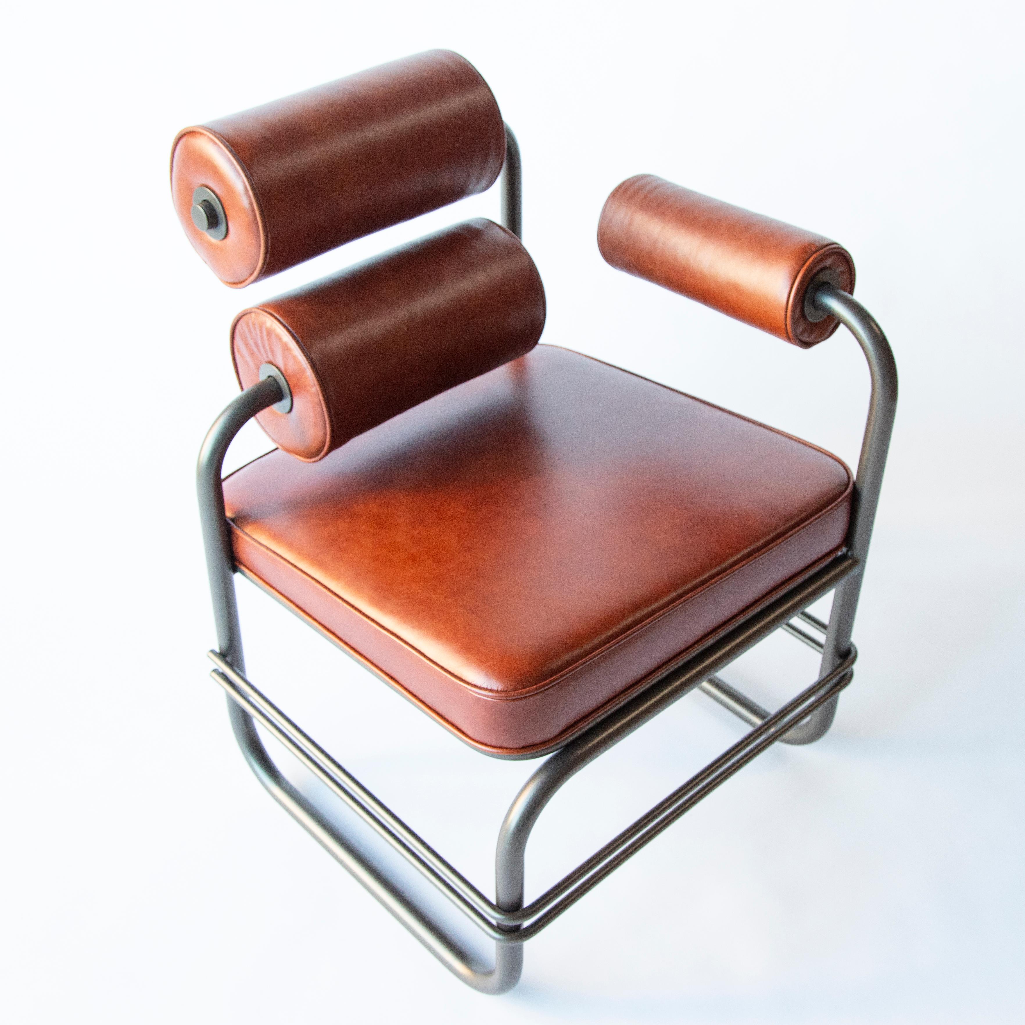 Nautilus Leather Lounge Chair, Powder Coated Steel, Jordan Mozer, USA 1985/2015 For Sale 3