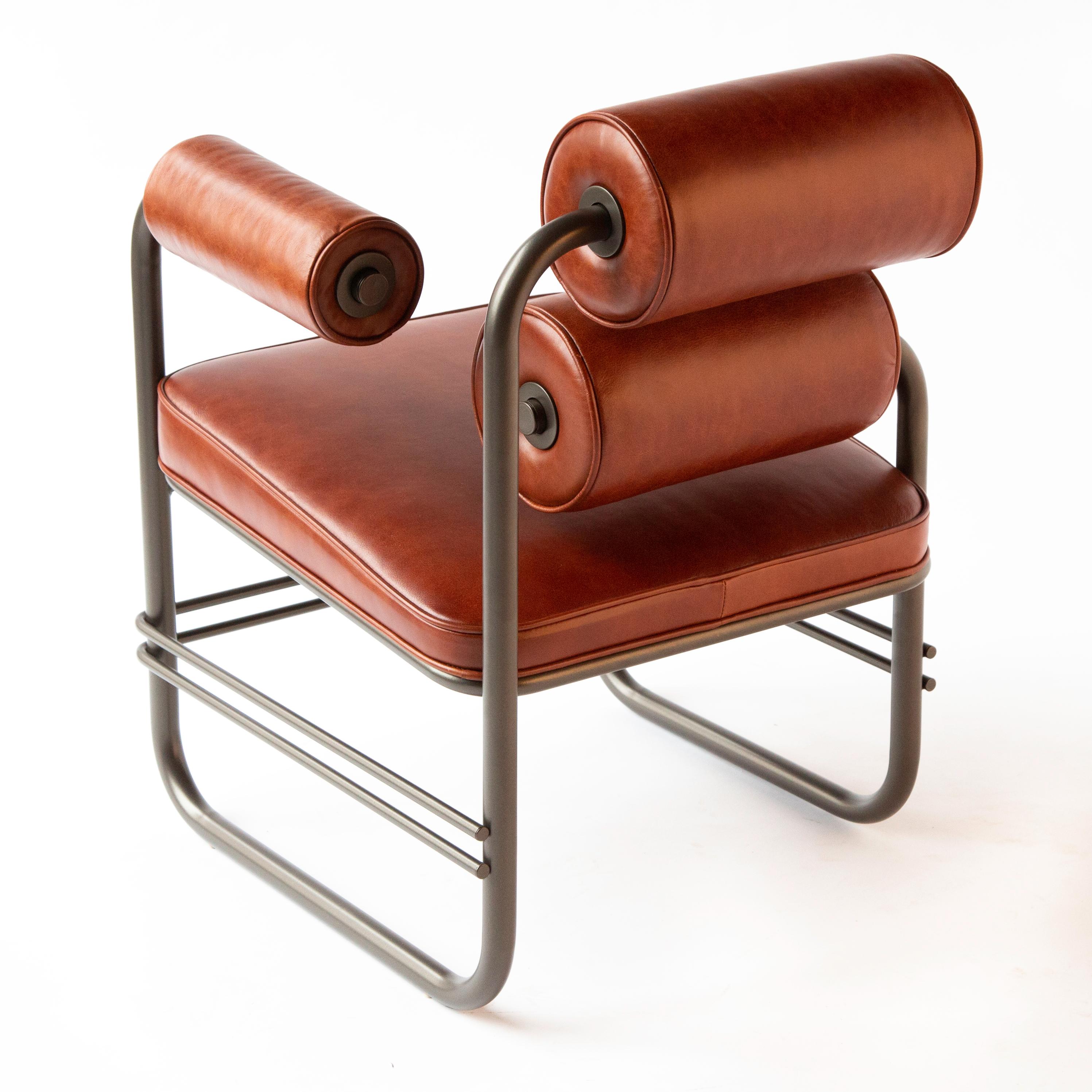 Organic Modern Nautilus Leather Lounge Chair, Powder Coated Steel, Jordan Mozer, USA 1985/2015 For Sale