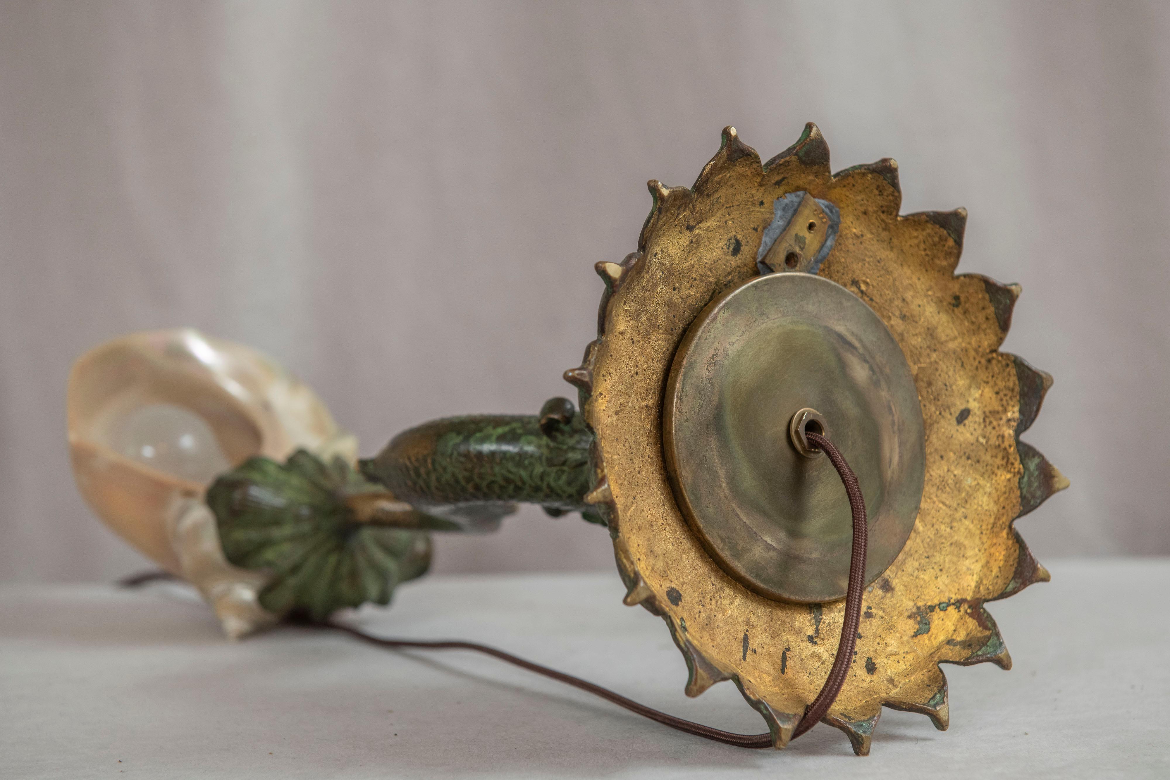 Nautilus Sea Shell Lamp w/ Whimsical Dolphin Bronze Base, French ca. 1900 1