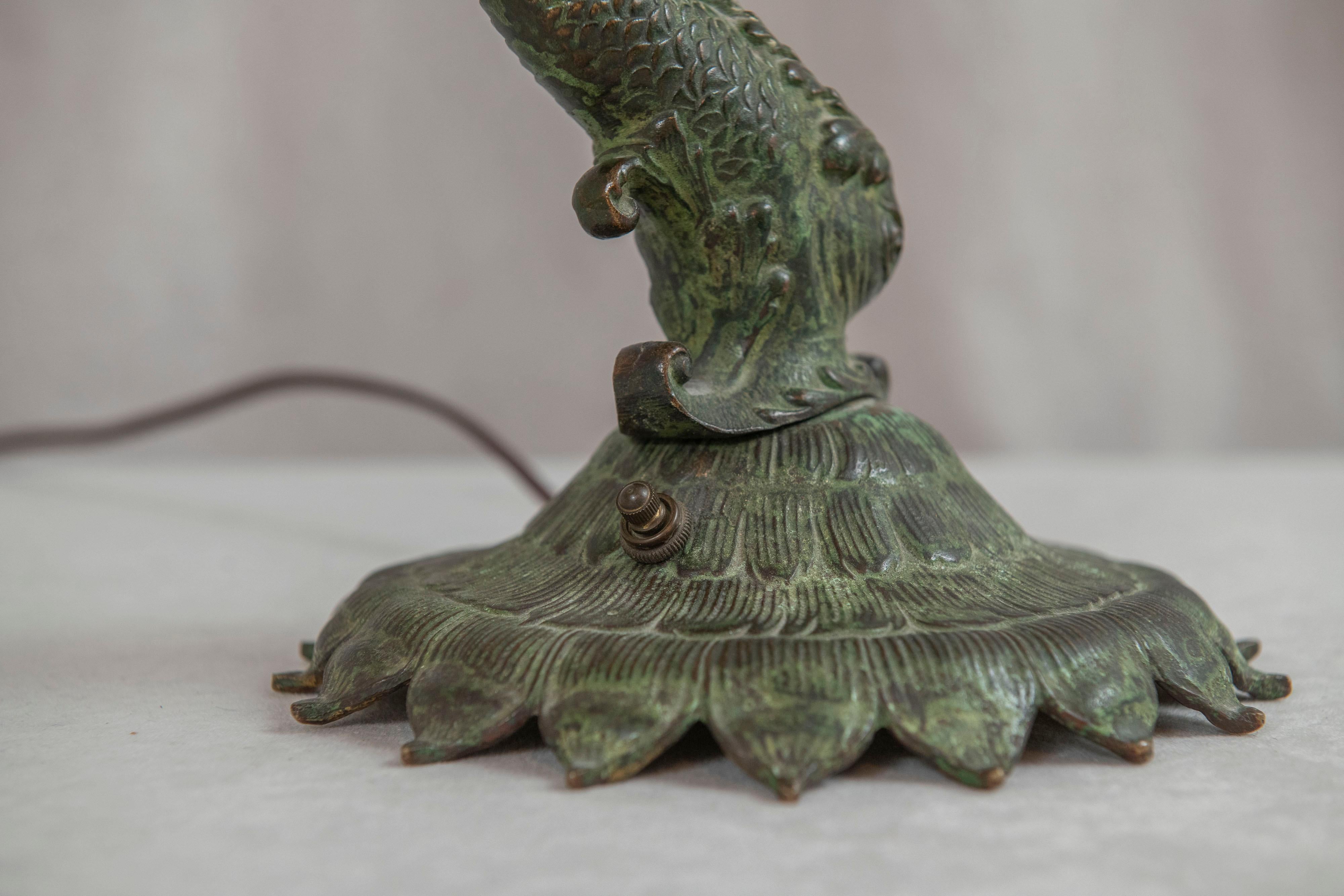 Early 20th Century Nautilus Sea Shell Lamp w/ Whimsical Dolphin Bronze Base, French ca. 1900