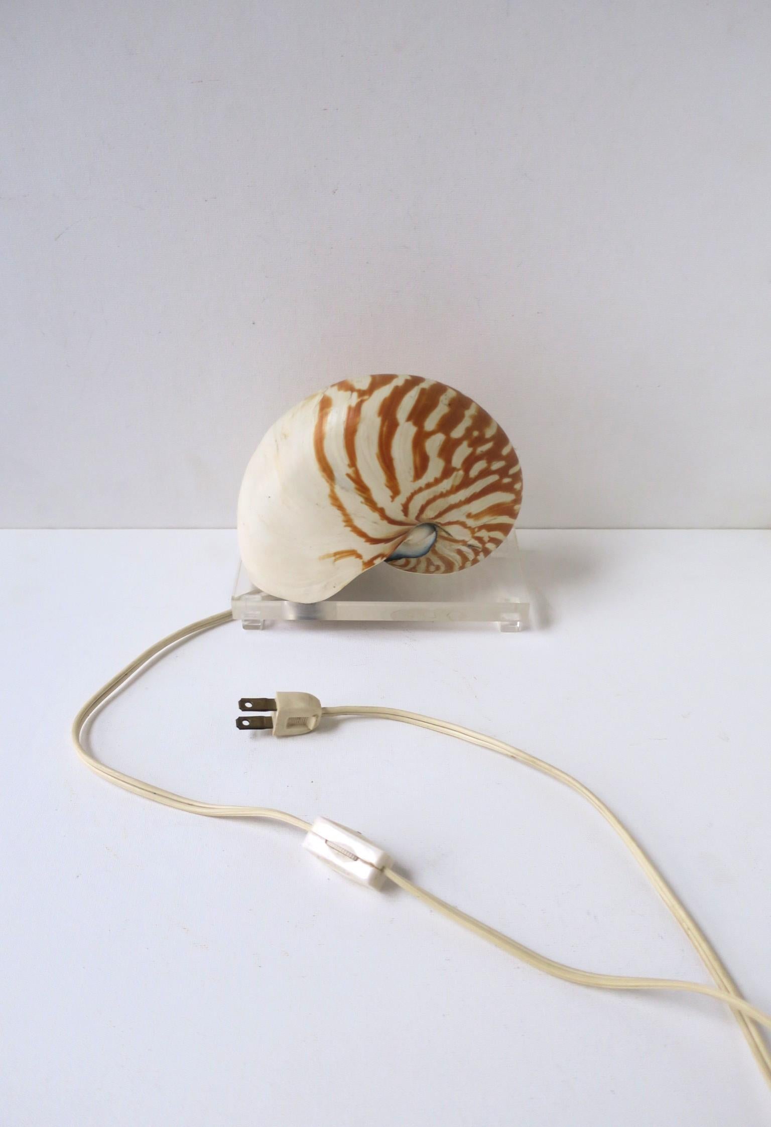 Nautilus Seashell and Lucite Table Lamp Light For Sale 4
