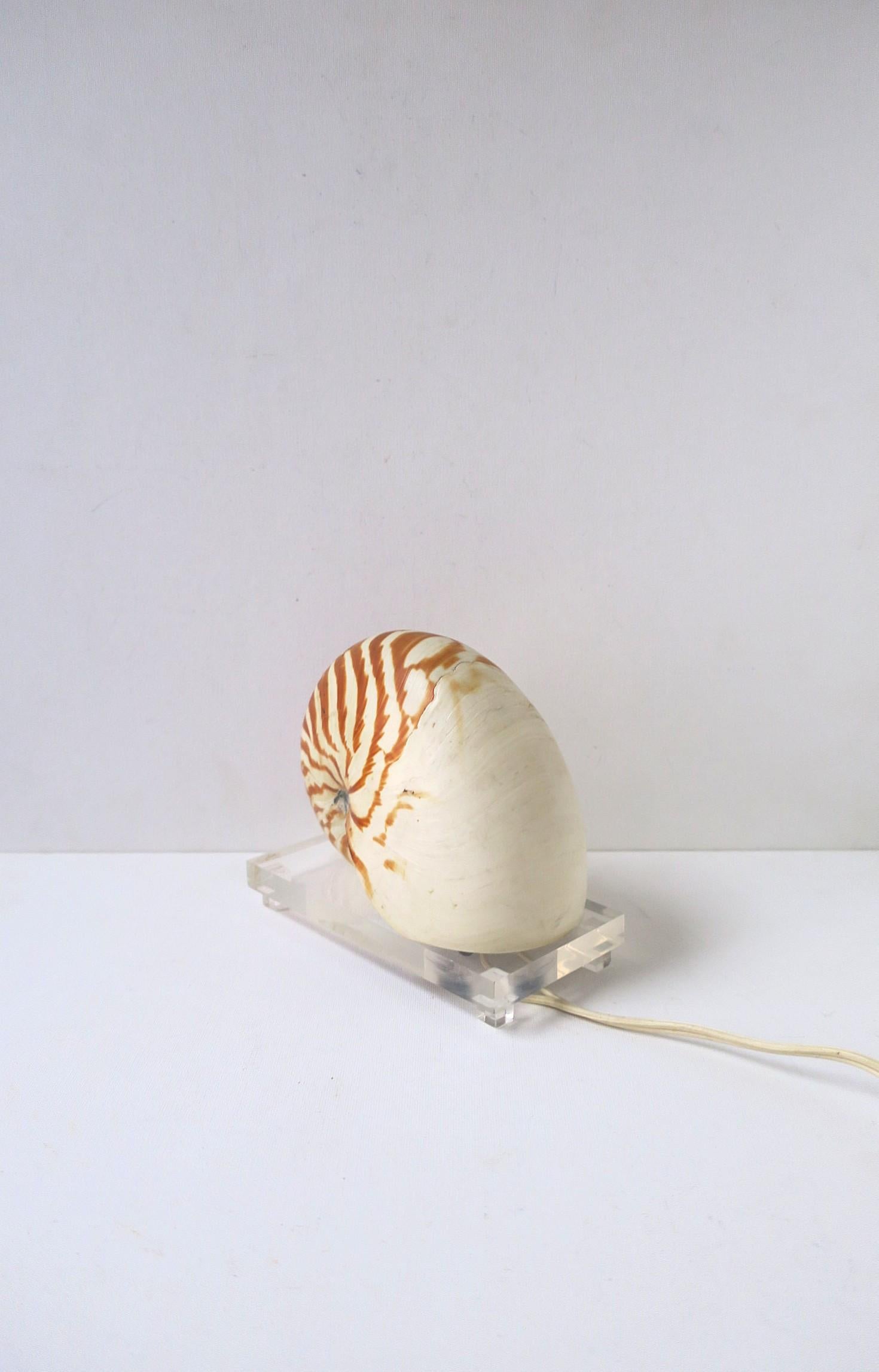 Nautilus Seashell and Lucite Table Lamp Light In Good Condition For Sale In New York, NY