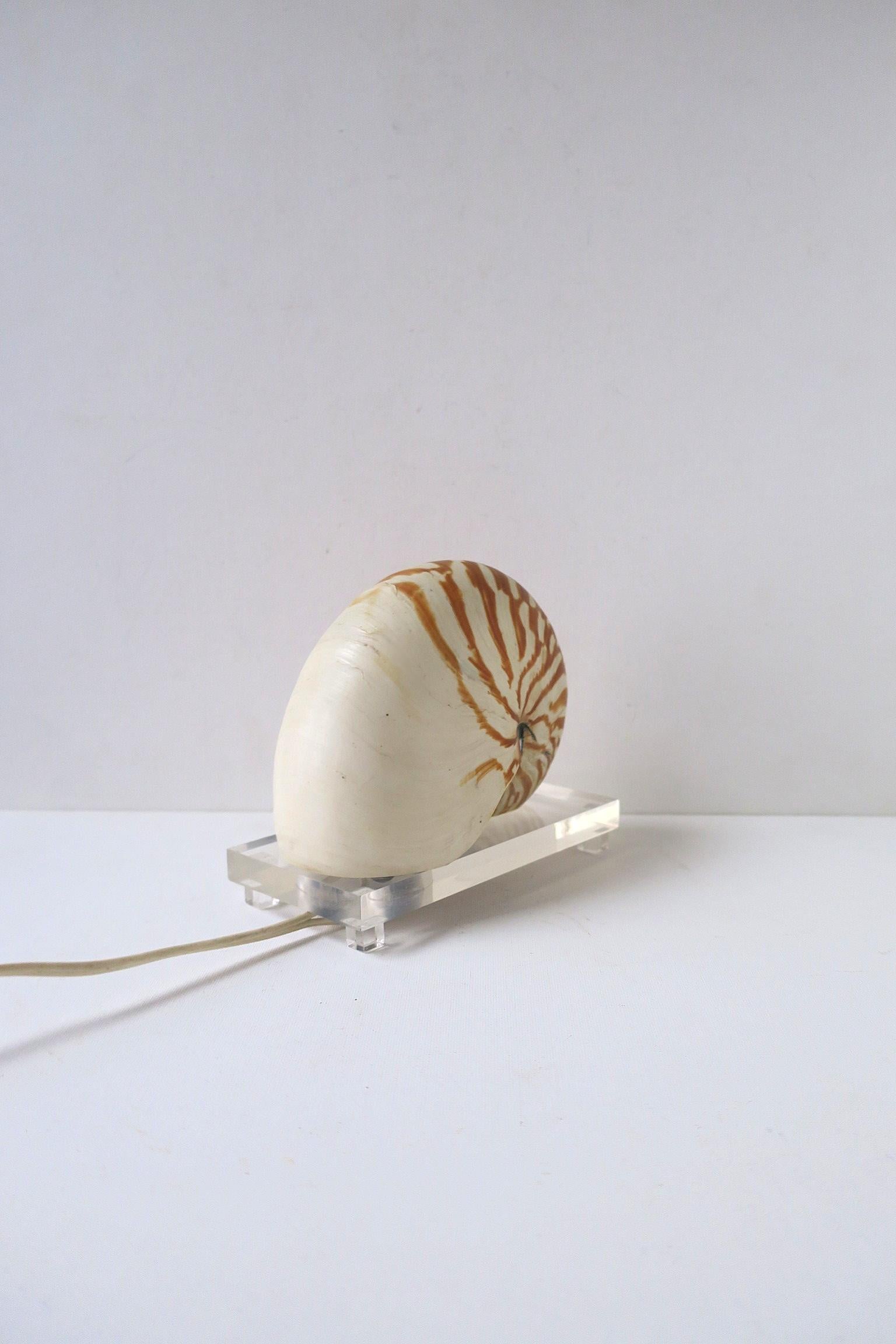 Shell Nautilus Seashell and Lucite Table Lamp Light For Sale