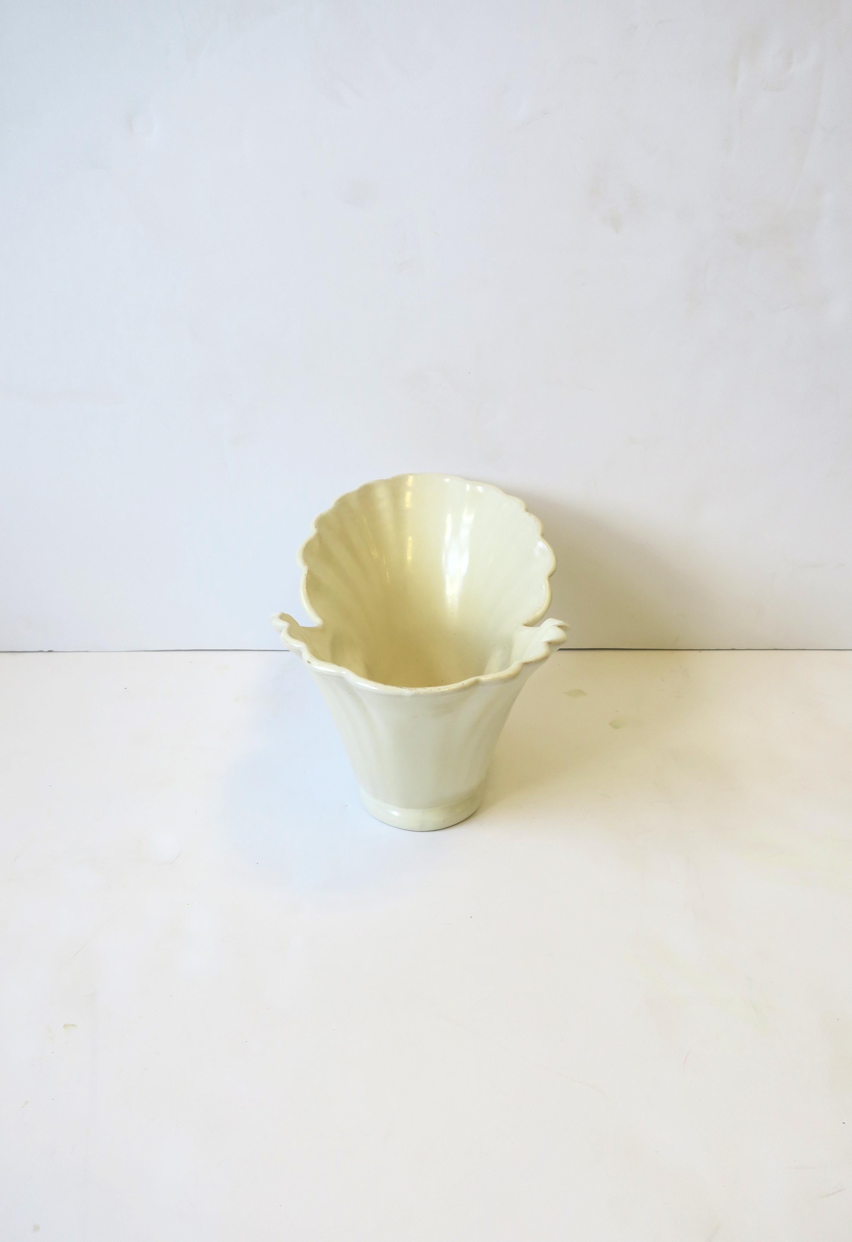 Glazed Nautilus Seashell Pottery Jardiniere or Cachepot Flower Plant Holder Art Deco For Sale