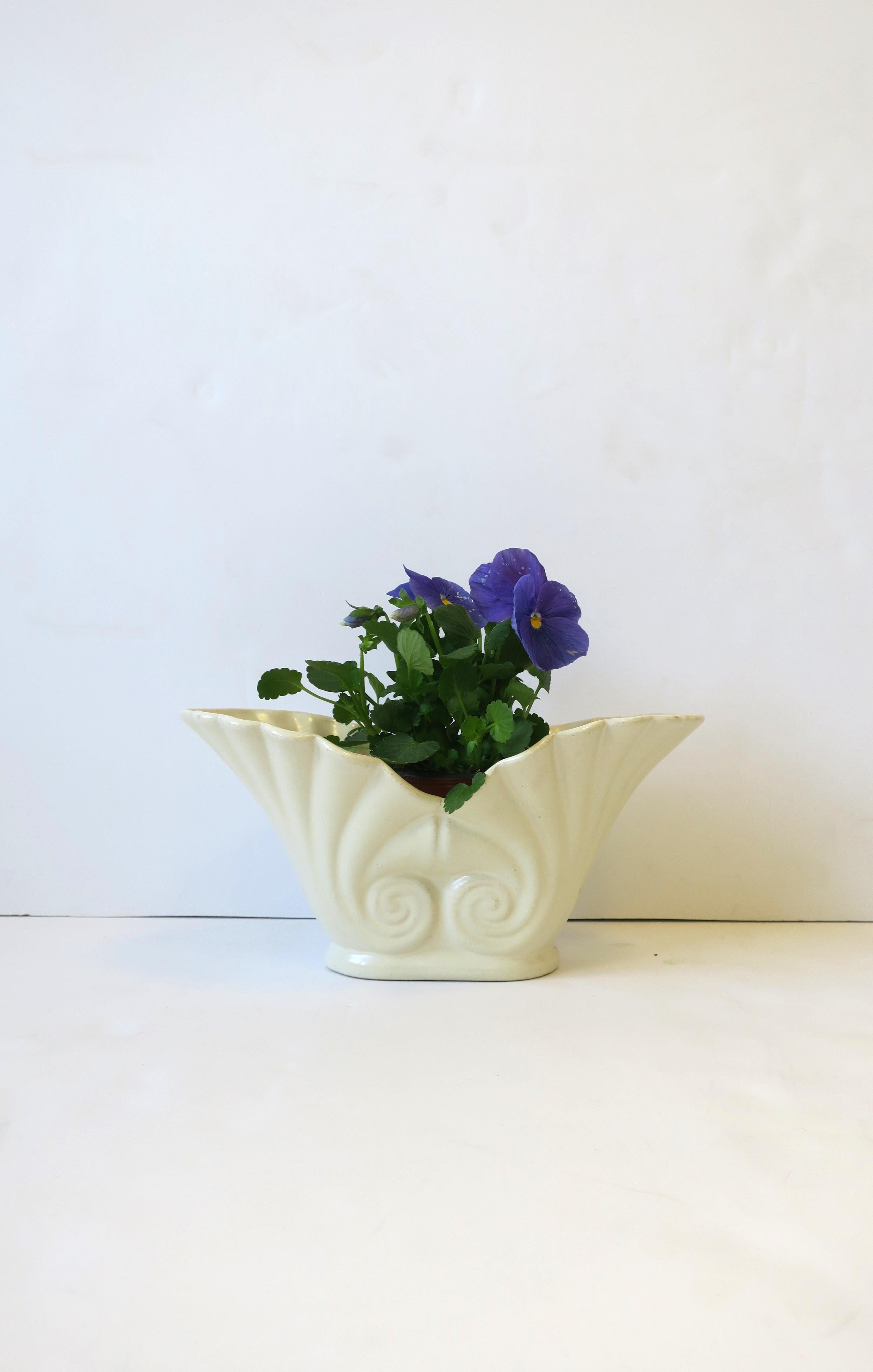 20th Century Nautilus Seashell Pottery Jardiniere or Cachepot Flower Plant Holder Art Deco For Sale