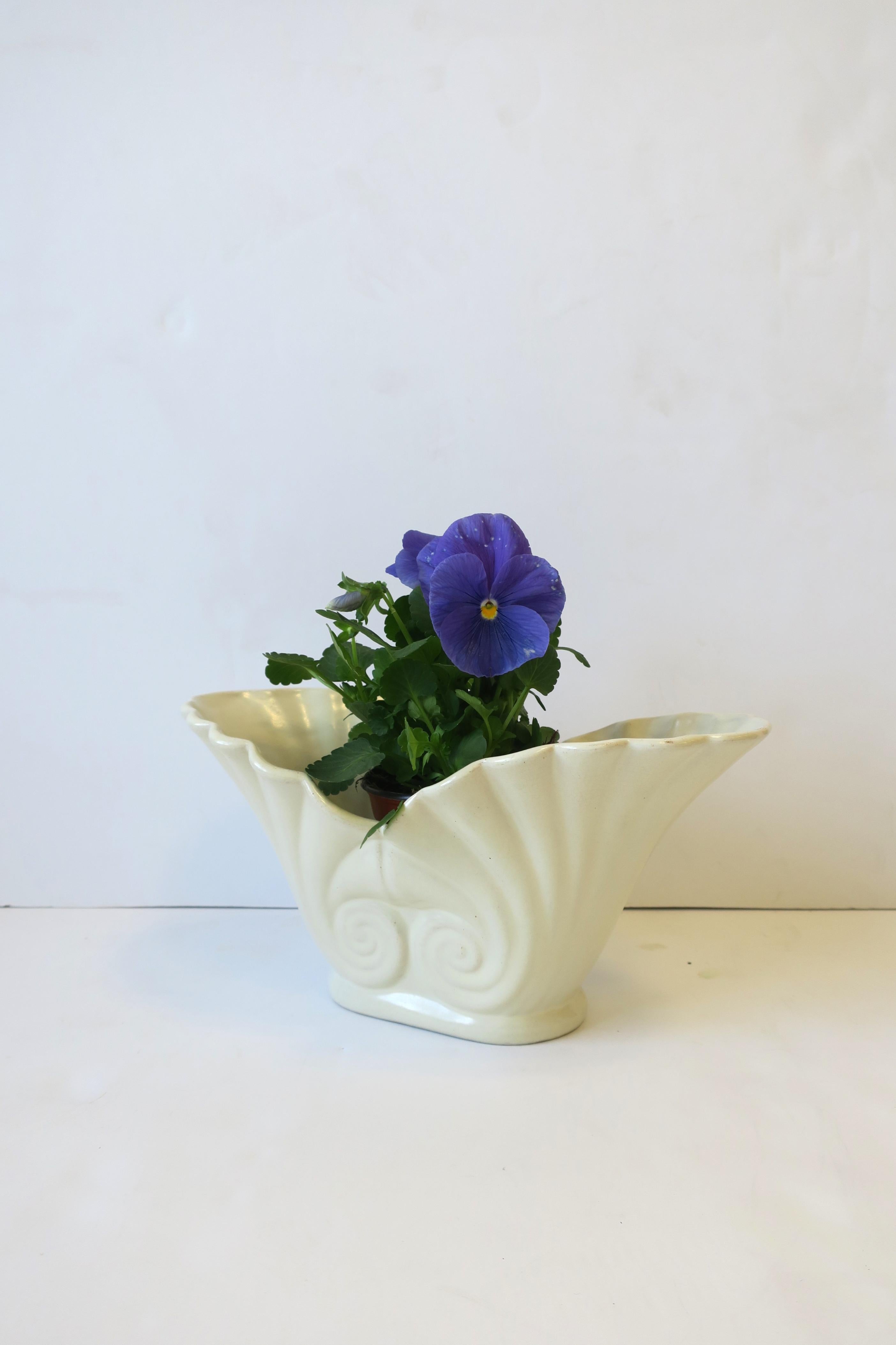 Nautilus Seashell Pottery Jardiniere or Cachepot Flower Plant Holder Art Deco For Sale 1