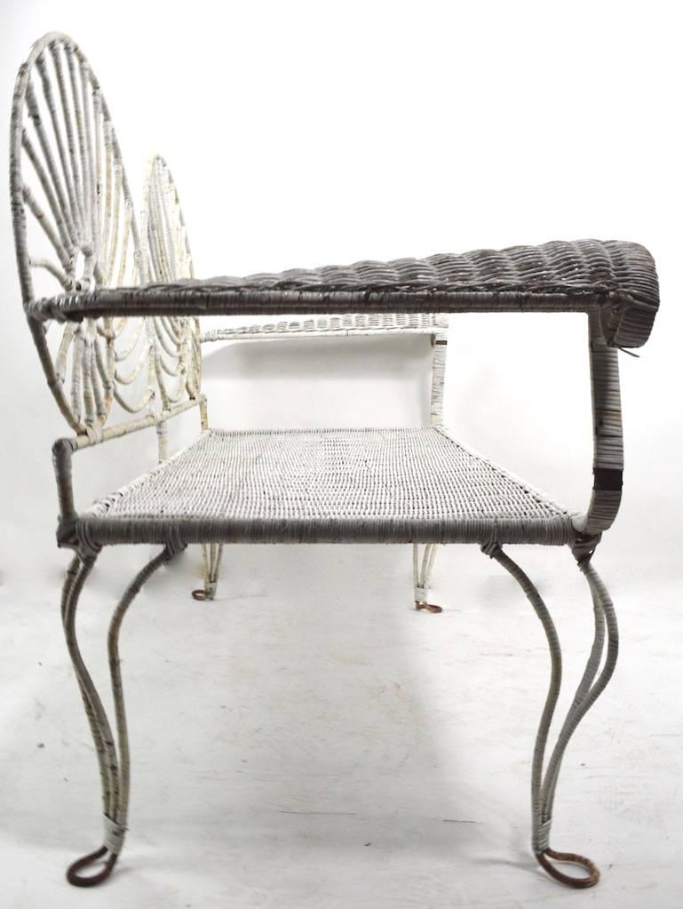 20th Century Nautilus Shell Back Wicker and Iron Garden Bench