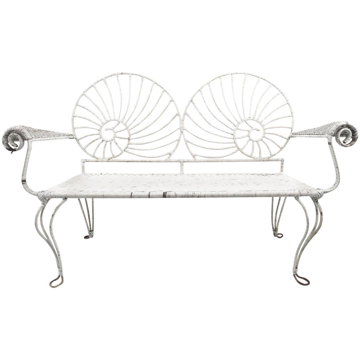Nautilus Shell Back Wicker and Iron Garden Bench