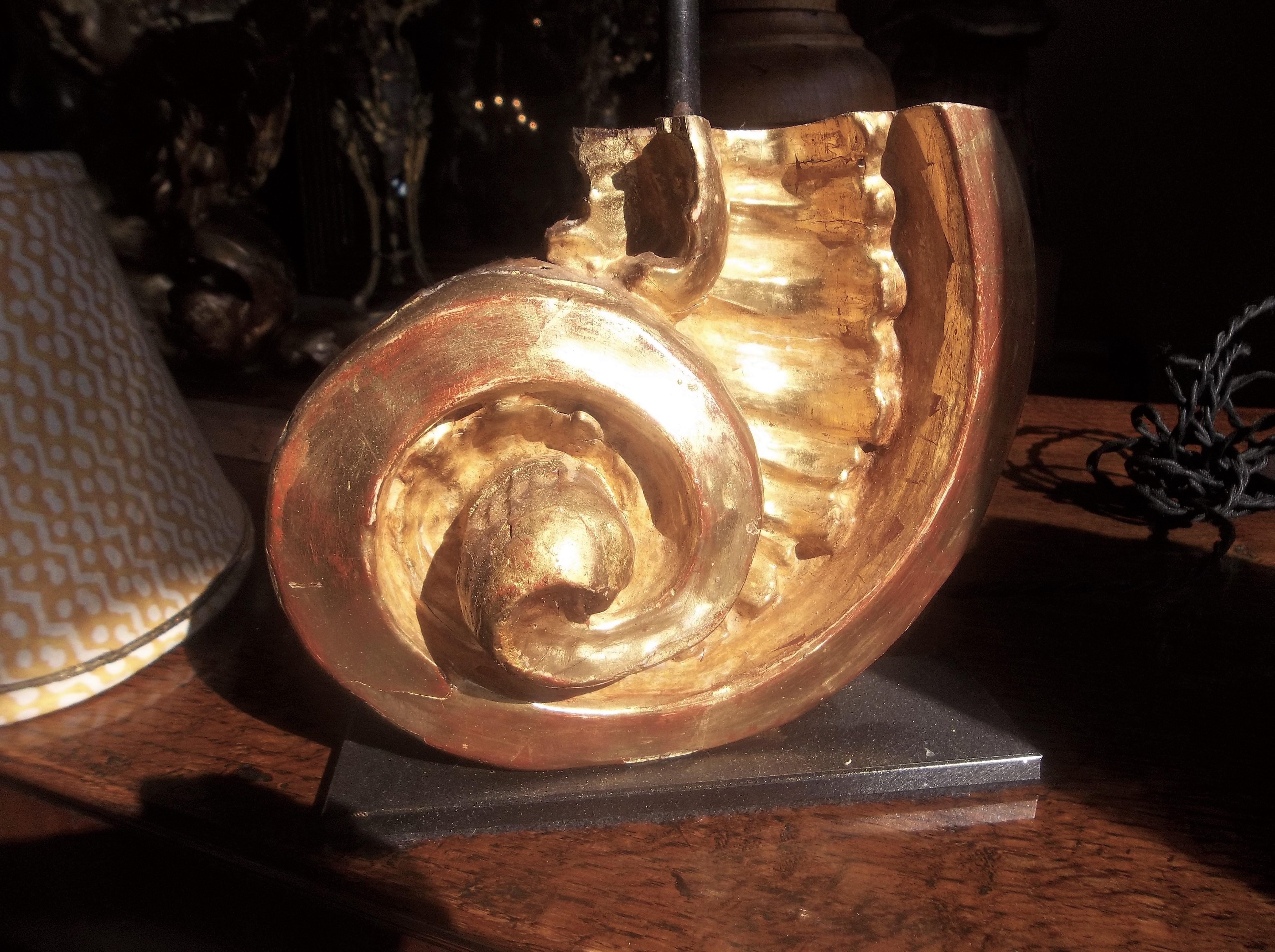Wood Nautilus Shell Shaped Giltwood Architectural Fragment Now Mounted as Lamp