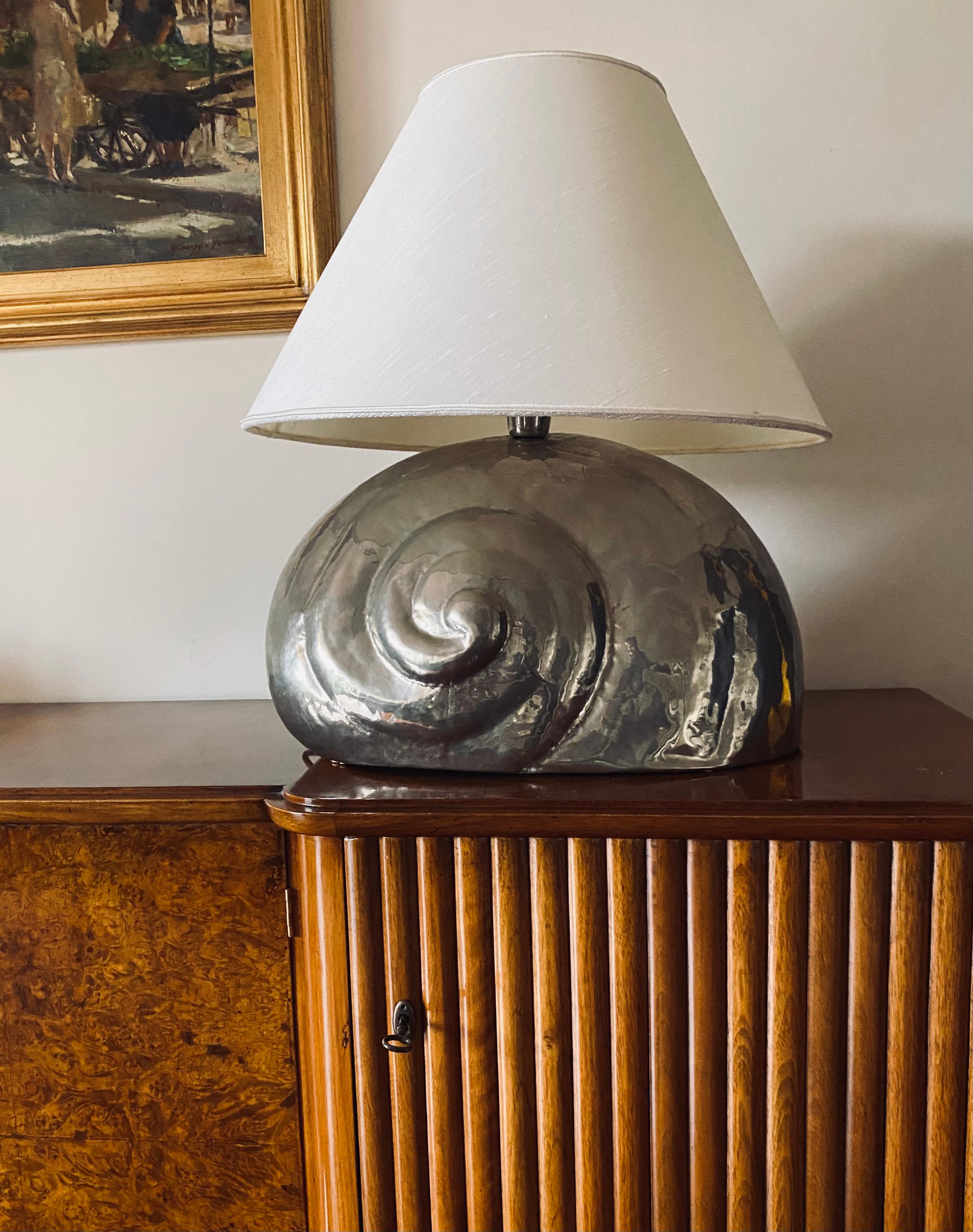 Nautilus shell silverplate table lamp base, France 1970s 1