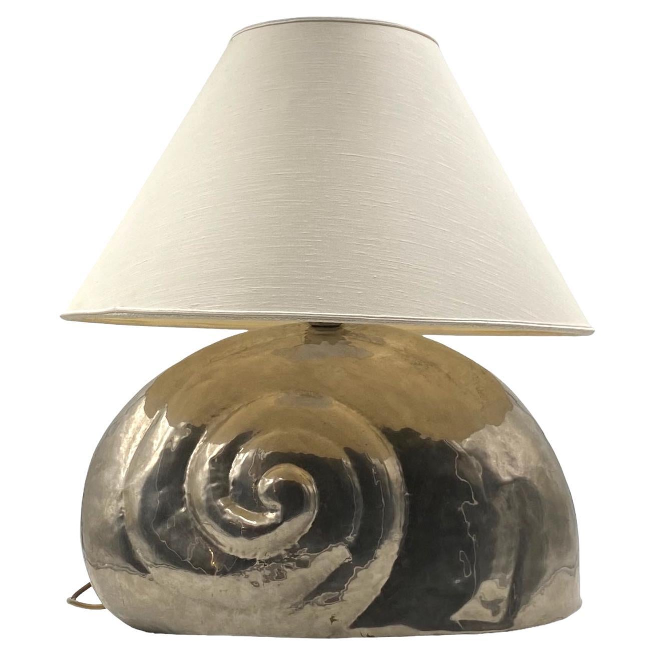 Nautilus shell silverplate table lamp base, France 1970s