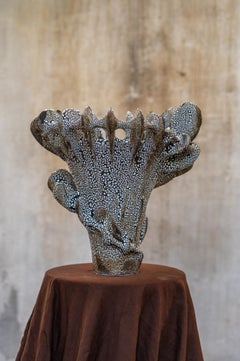 Nautilus Vase in Black Clay with Crawl Glazing by Kallia Panopoulou